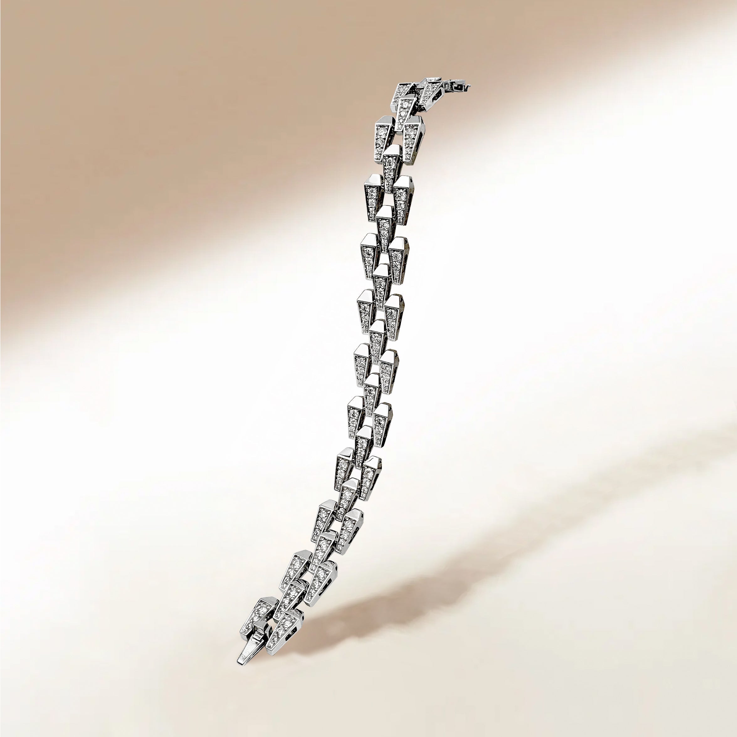 SPIKE 3 ROW FULL PAVE DIAMOND BRACELET, WHITE GOLD