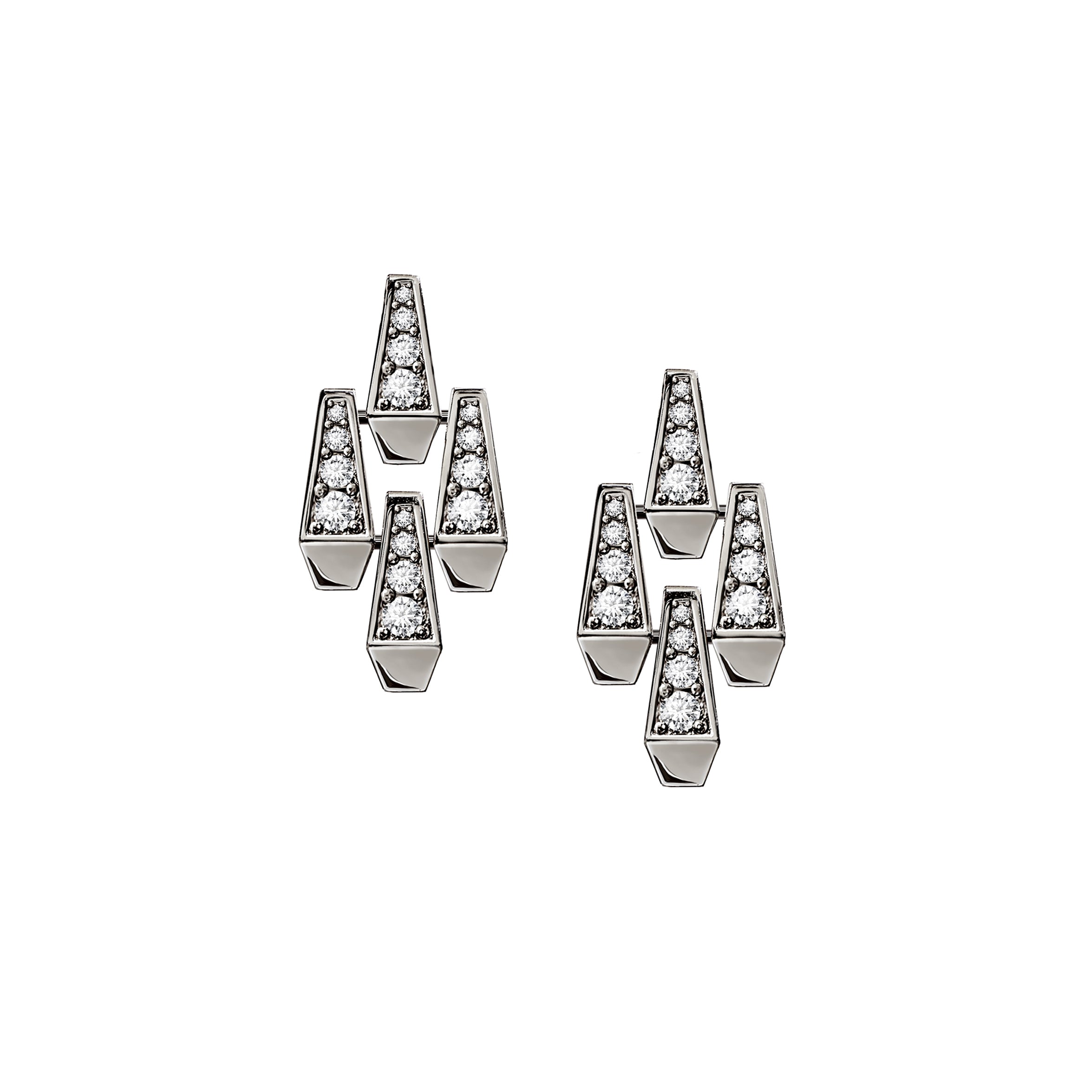 SPIKE LARGE 4 ELEMENTS FULL PAVÉ DIAMOND EARRINGS, WHITE GOLD