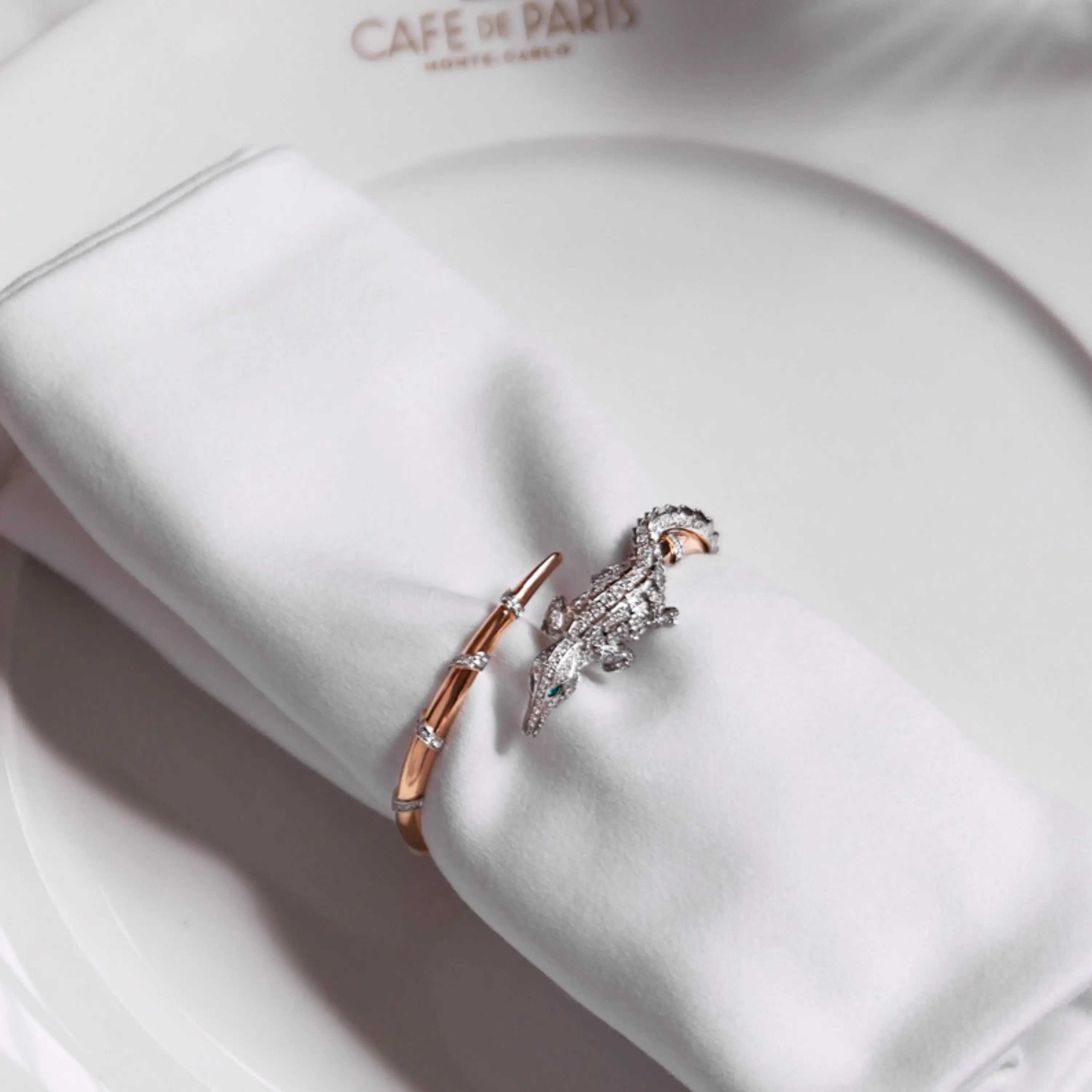 CARESSE DE CROCO FULL PAVE DIAMOND BRACELET, WHITE & ROSE GOLD ORLOV