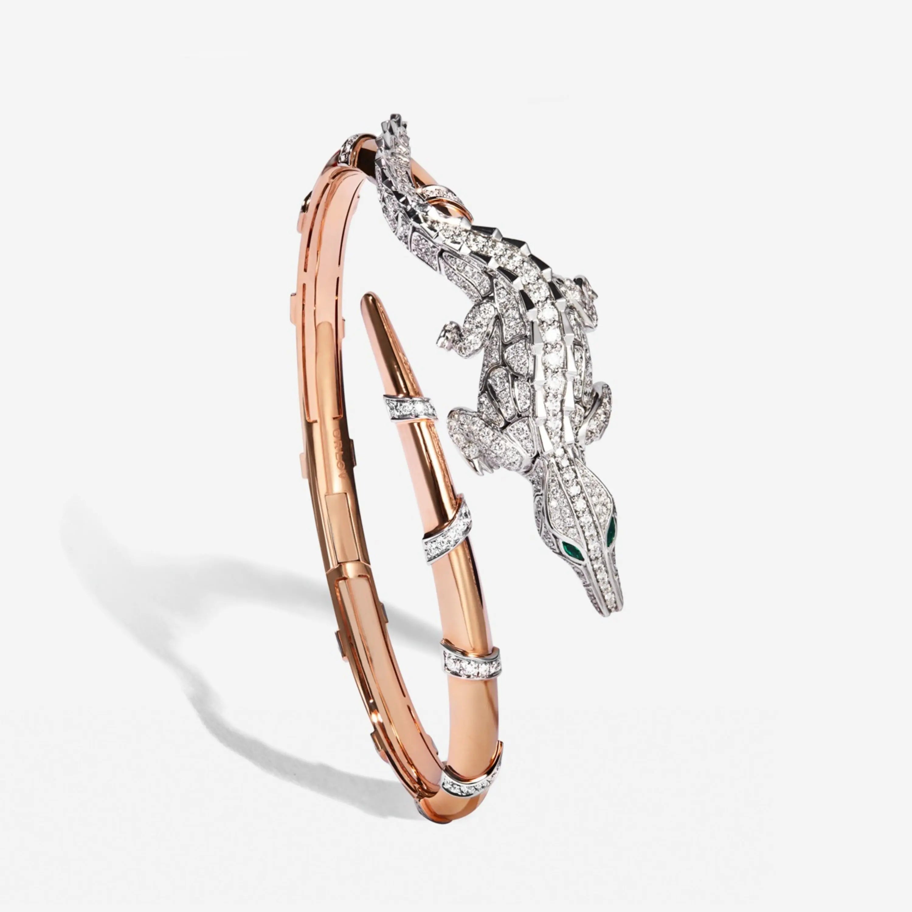 CARESSE DE CROCO FULL PAVE DIAMOND BRACELET, WHITE & ROSE GOLD ORLOV