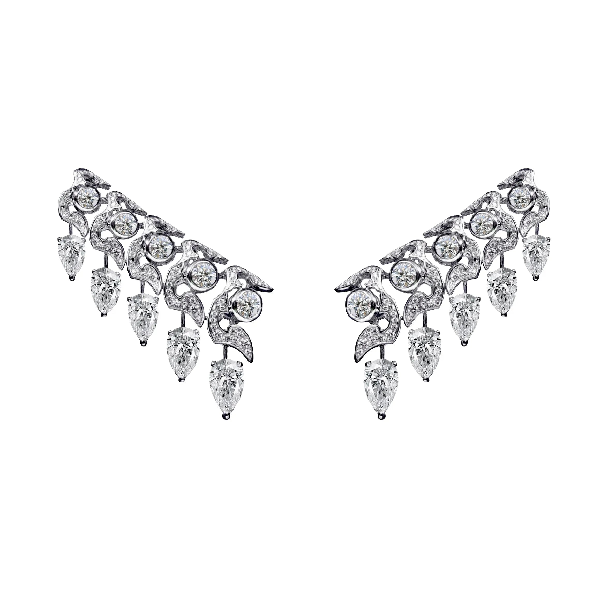 OPHIDIA FULL PAVE DIAMOND EARRINGS WITH 10 PEAR DIAMONDS, WHITE GOLD ORLOV