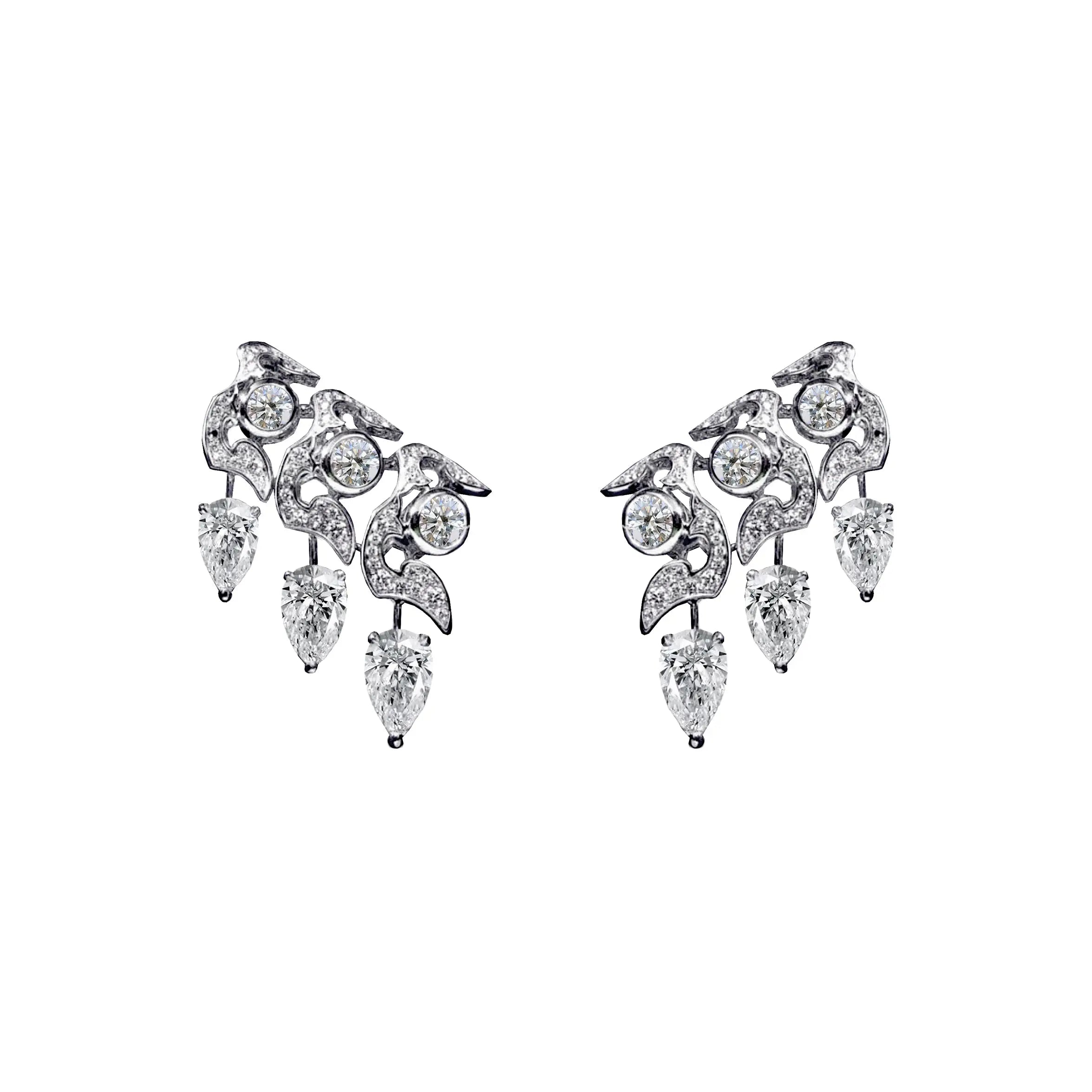 OPHIDIA FULL PAVE DIAMOND EARRINGS WITH 6 PEAR DIAMONDS, WHITE GOLD ORLOV