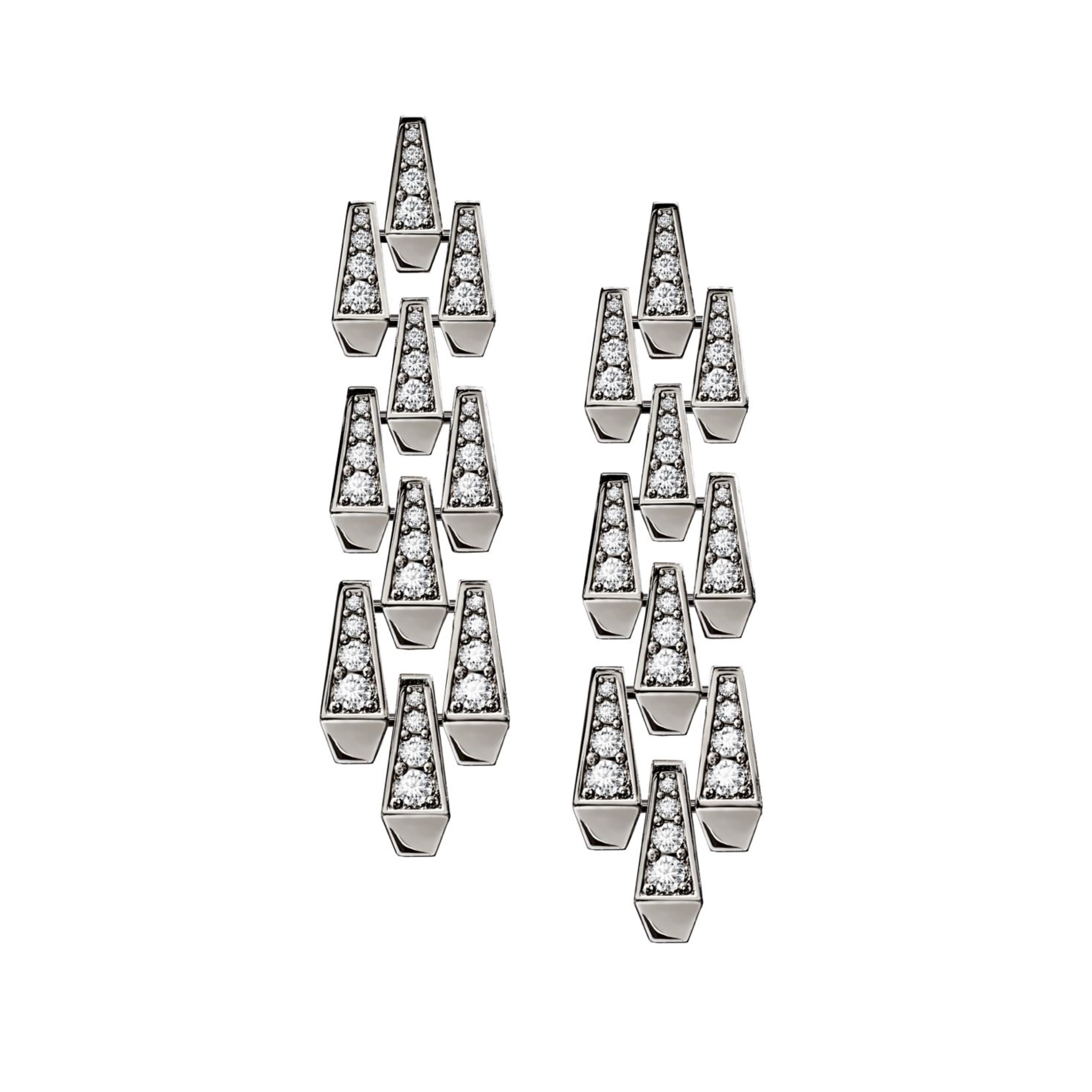 SPIKE 3 ROW FULL DIAMOND EARRINGS, WHITE GOLD