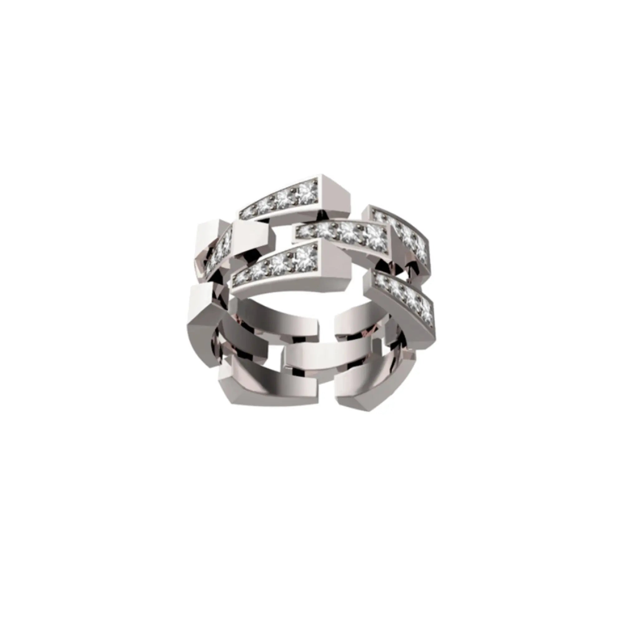 SPIKE 3 ROW FULL PAVÉ DIAMOND RING, WHITE GOLD ORLOV