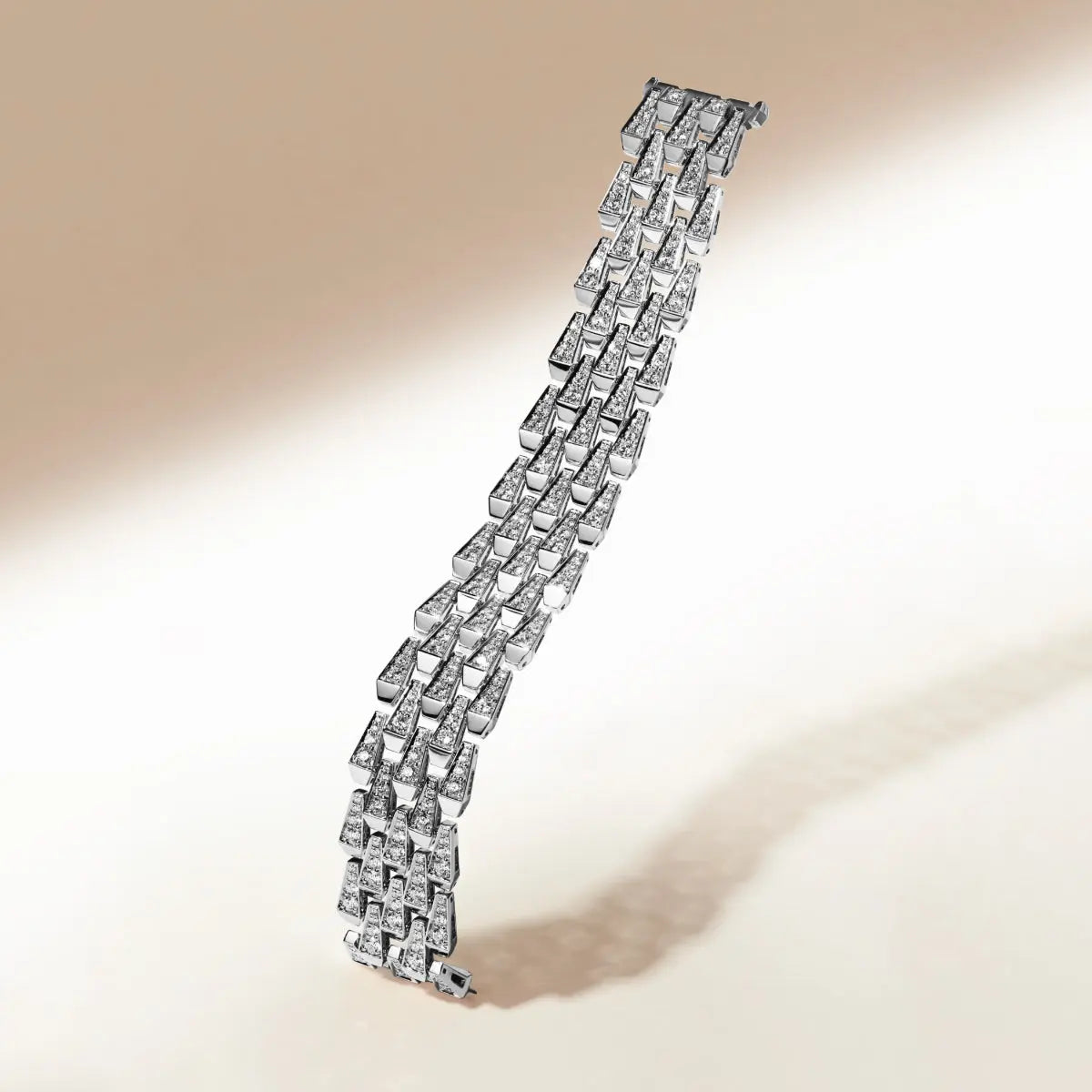 SPIKE 5 ROW MANCHETTE FULL PAVE DIAMOND BRACELET, WHITE GOLD ORLOV