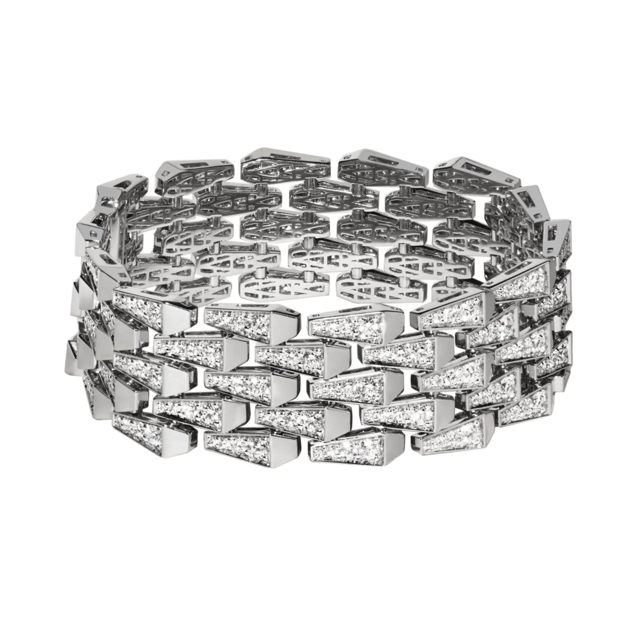 SPIKE 5 ROW MANCHETTE FULL PAVE DIAMOND BRACELET, WHITE GOLD ORLOV