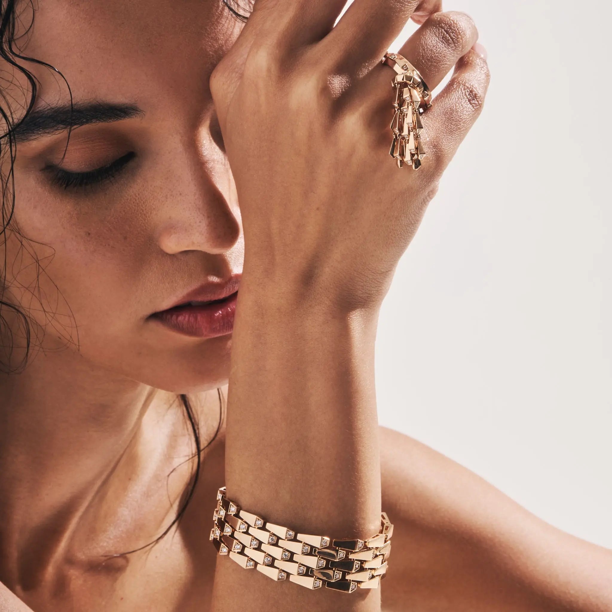 SPIKE 5 ROW MANCHETTE LIGHT PAVÉ DIAMOND BRACELET, ROSE GOLD ORLOV