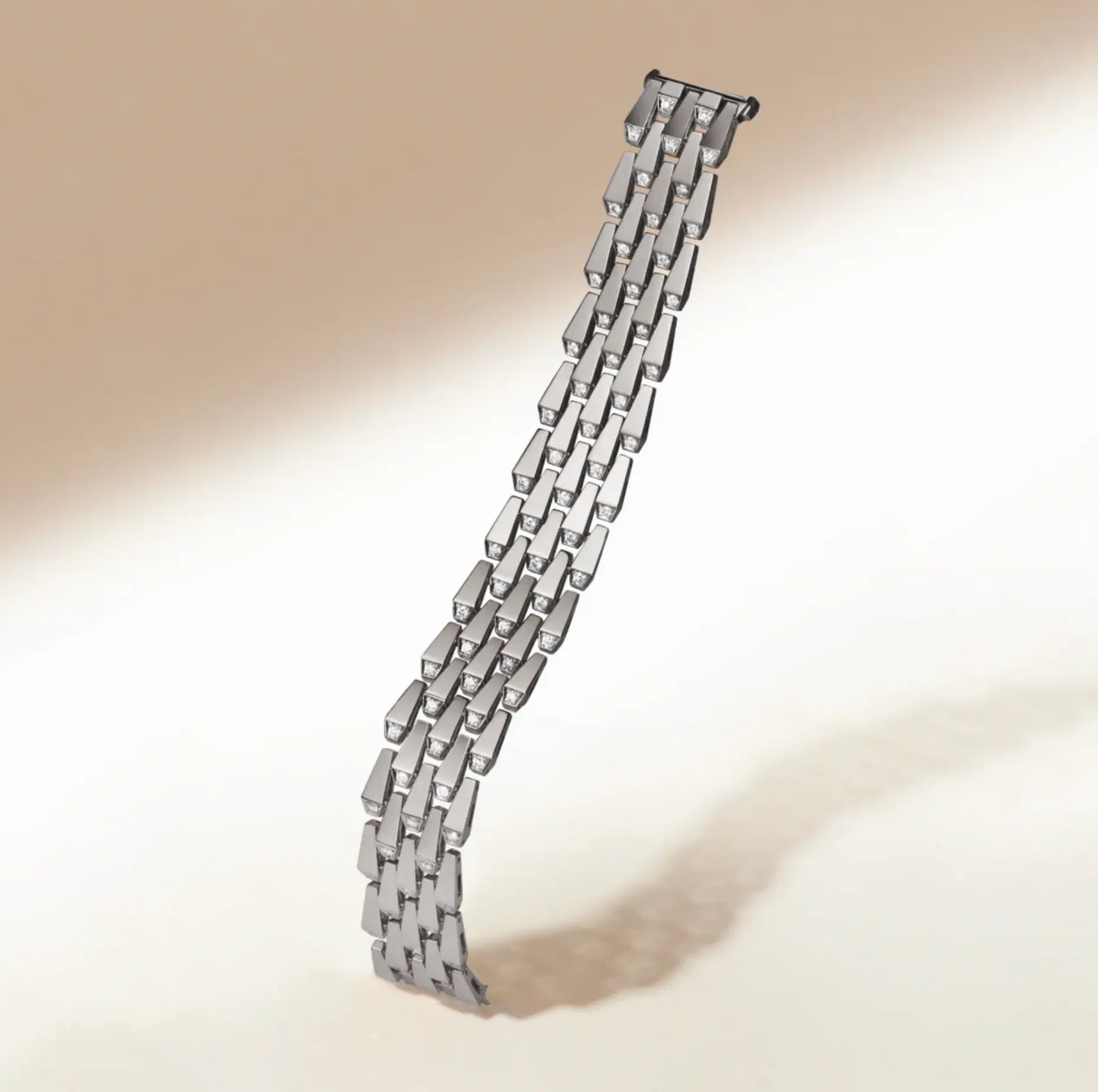 SPIKE 5 ROW MANCHETTE LIGHT PAVÉ DIAMOND BRACELET, WHITE GOLD ORLOV