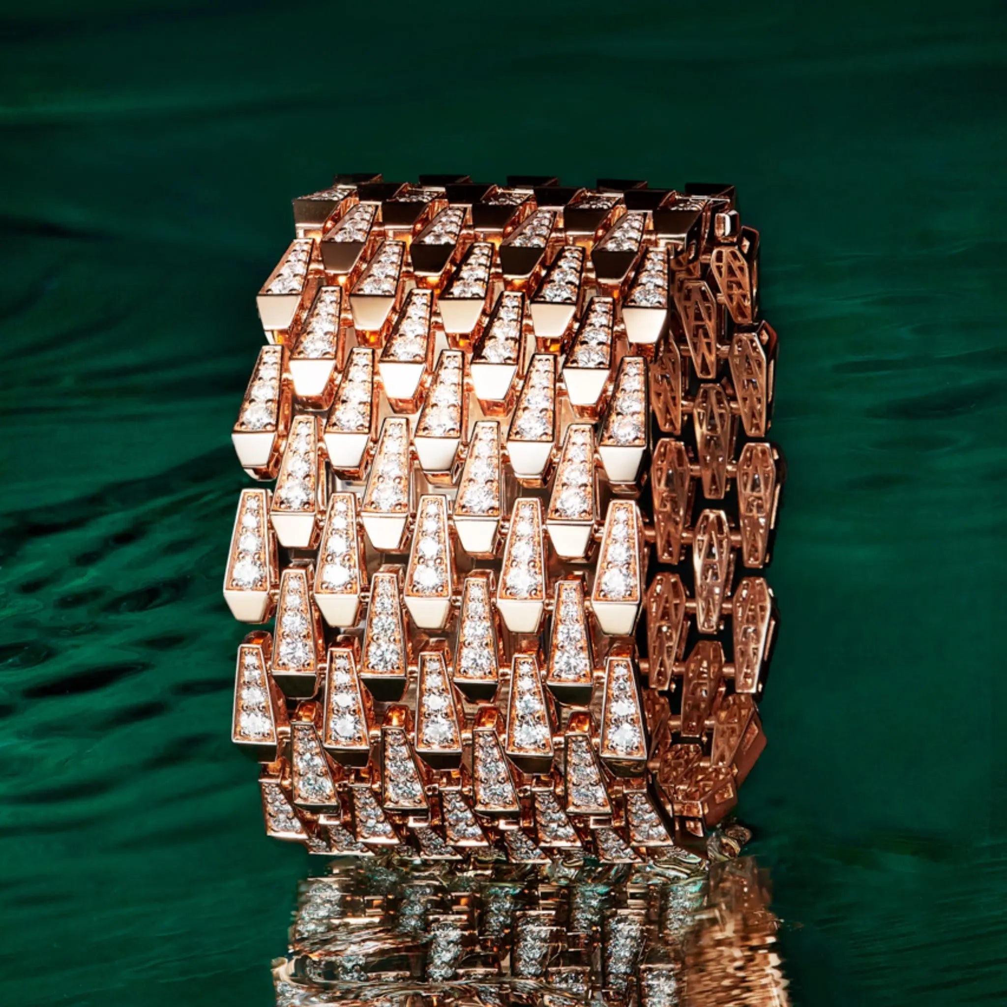 SPIKE 9 ROW MANCHETTE FULL PAVE DIAMOND BRACELET, ROSE GOLD ORLOV
