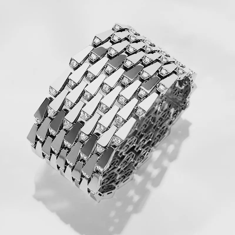 SPIKE 9 ROW MANCHETTE LIGHT PAVE DIAMOND BRACELET, WHITE GOLD