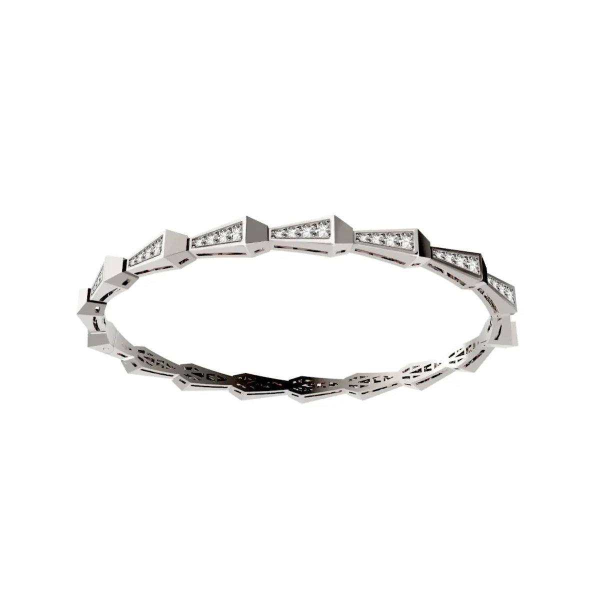 SPIKE 1 ROW HALF WAY FULL PAVE DIAMOND BRACELET WHITE GOLD