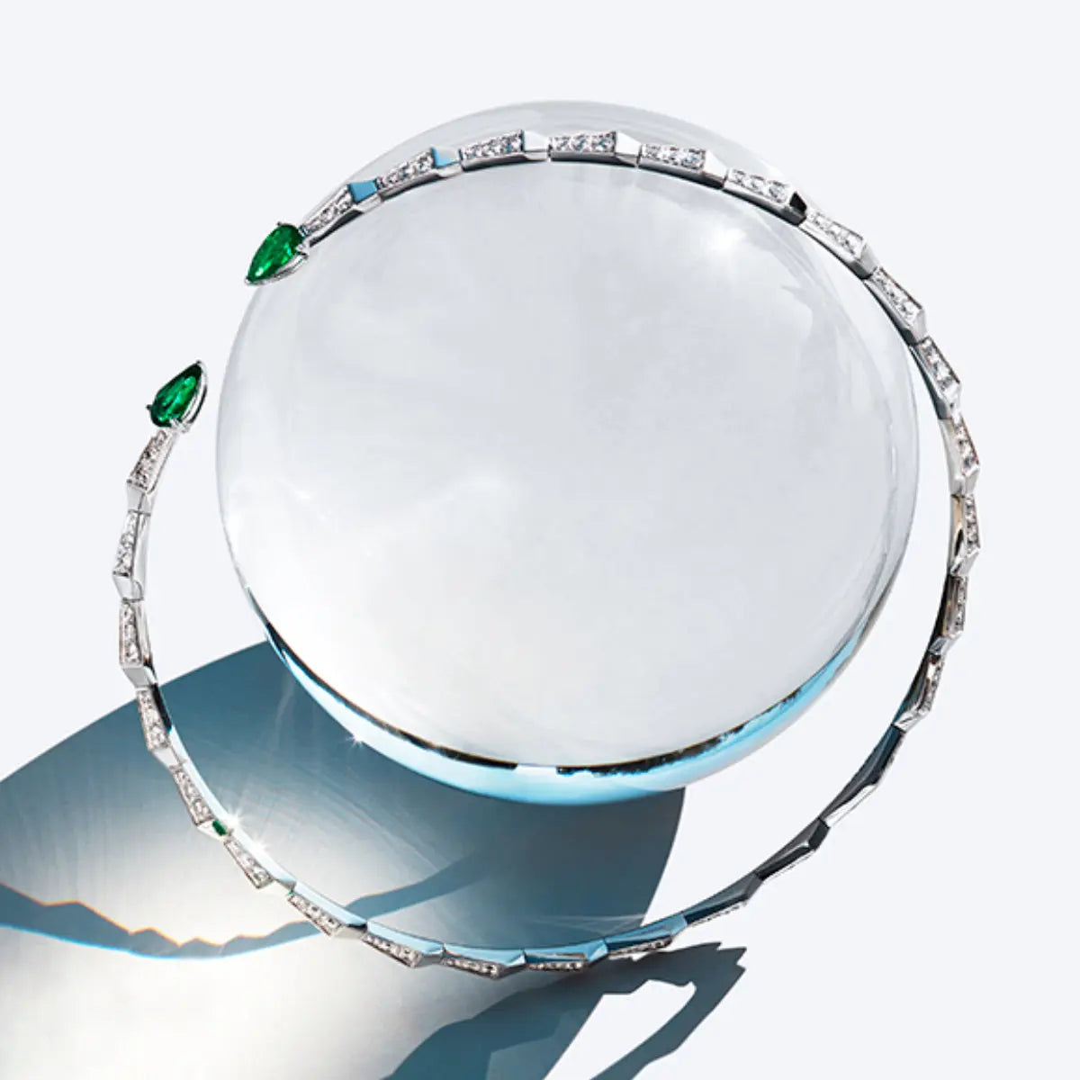 SPIKE OPEN FULL PAVE DIAMOND EMERALD CHOKER, WHITE GOLD ORLOV