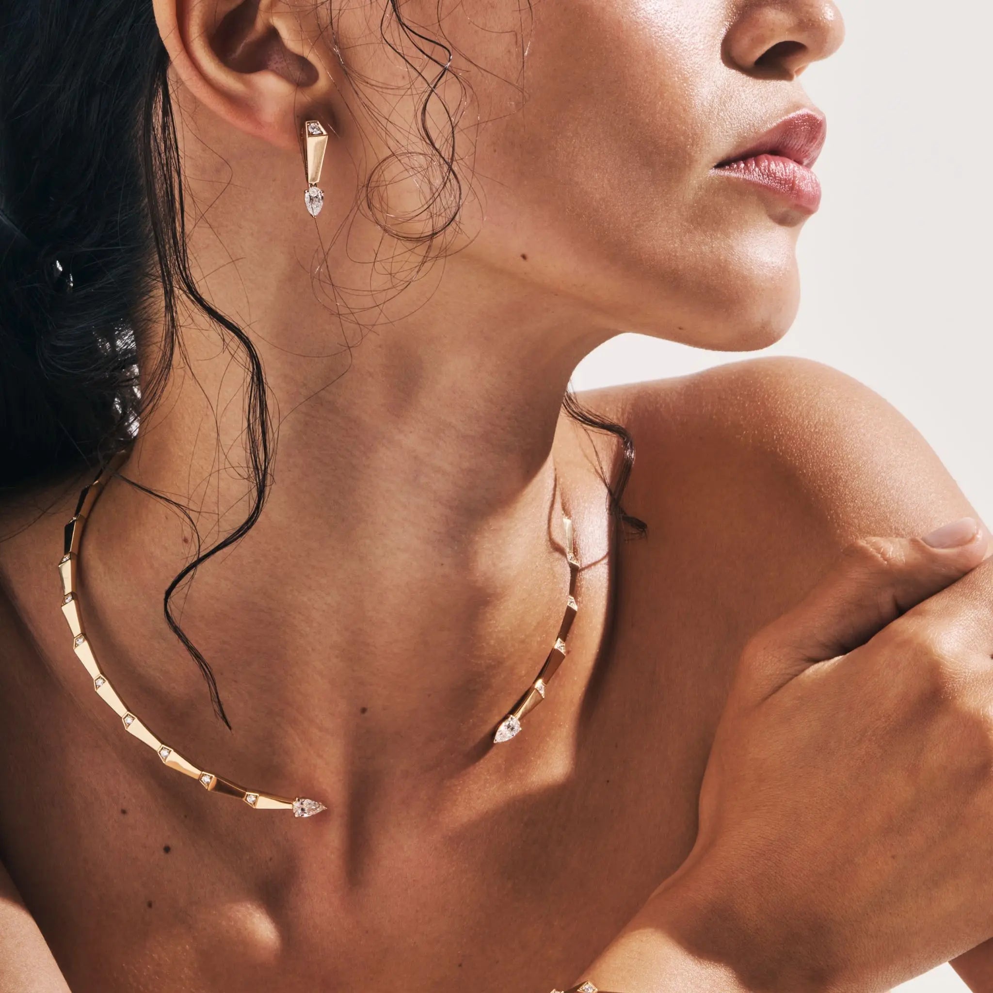 SPIKE OPEN LIGHT PAVE DIAMOND CHOKER ROSE GOLD