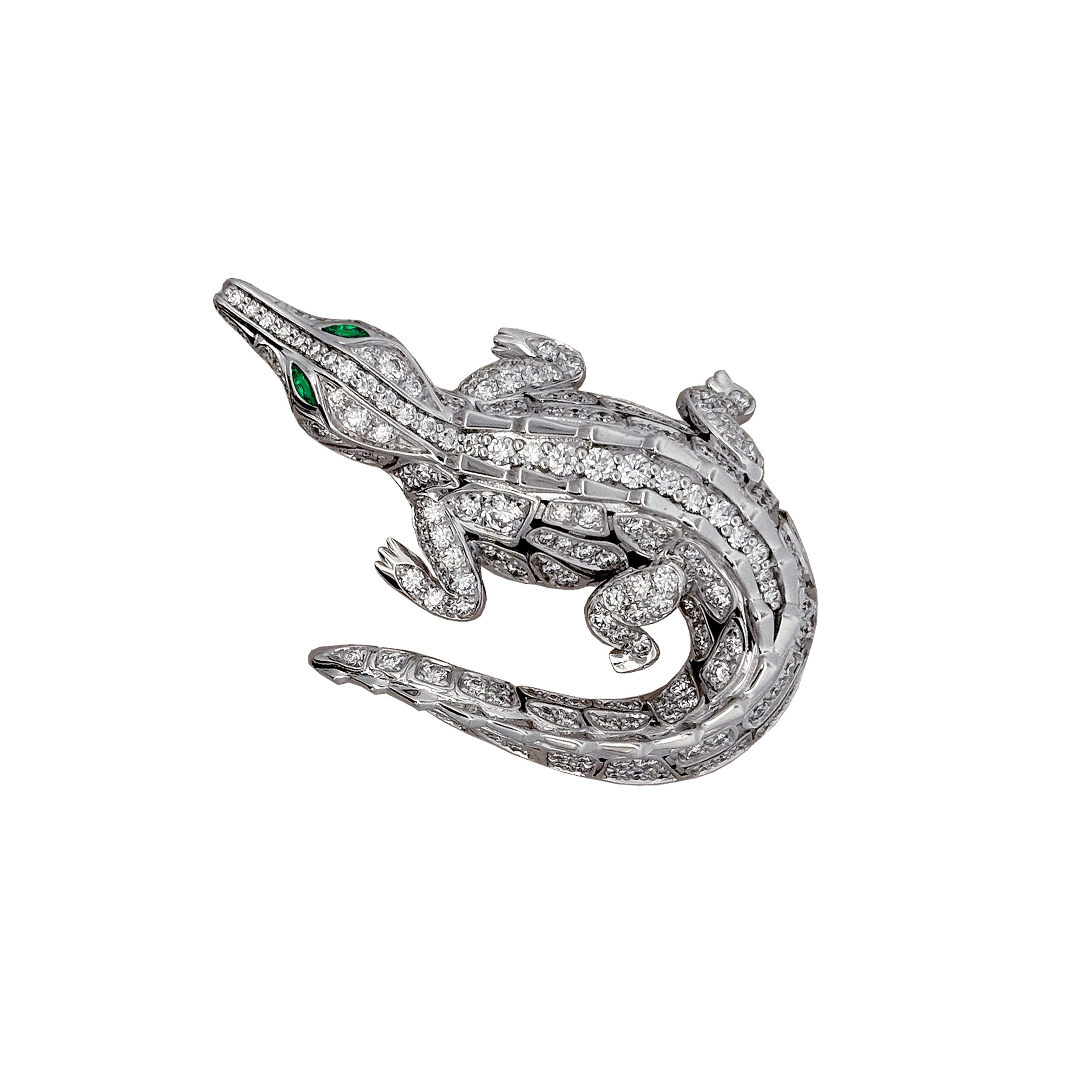 CARESSE DE CROCO FULL PAVE DIAMOND BIG CROCODILE RING, WHITE GOLD