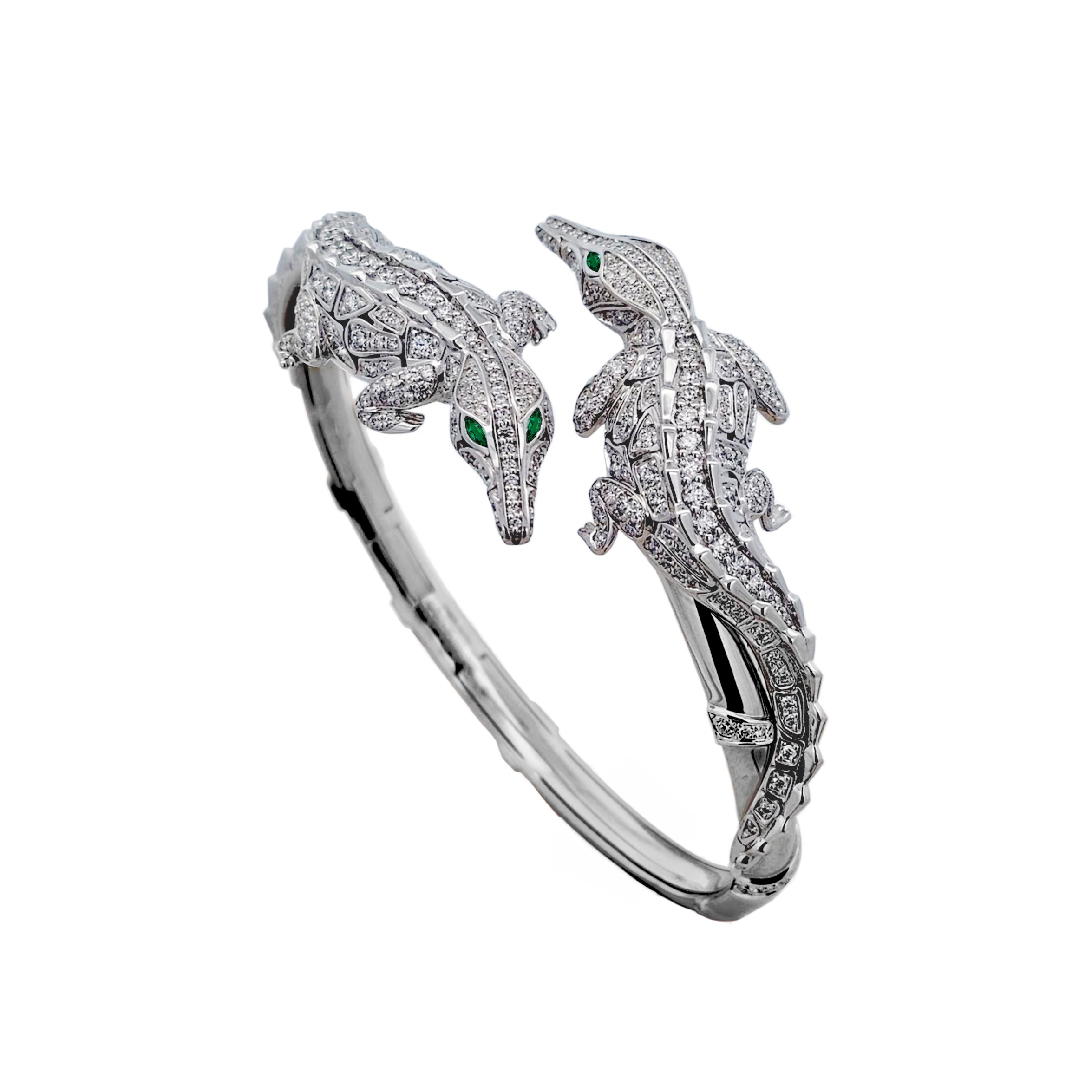CARESSE DE CROCO DOUBLE CROCODILE FULL PAVE DIAMOND BRACELET WHITE