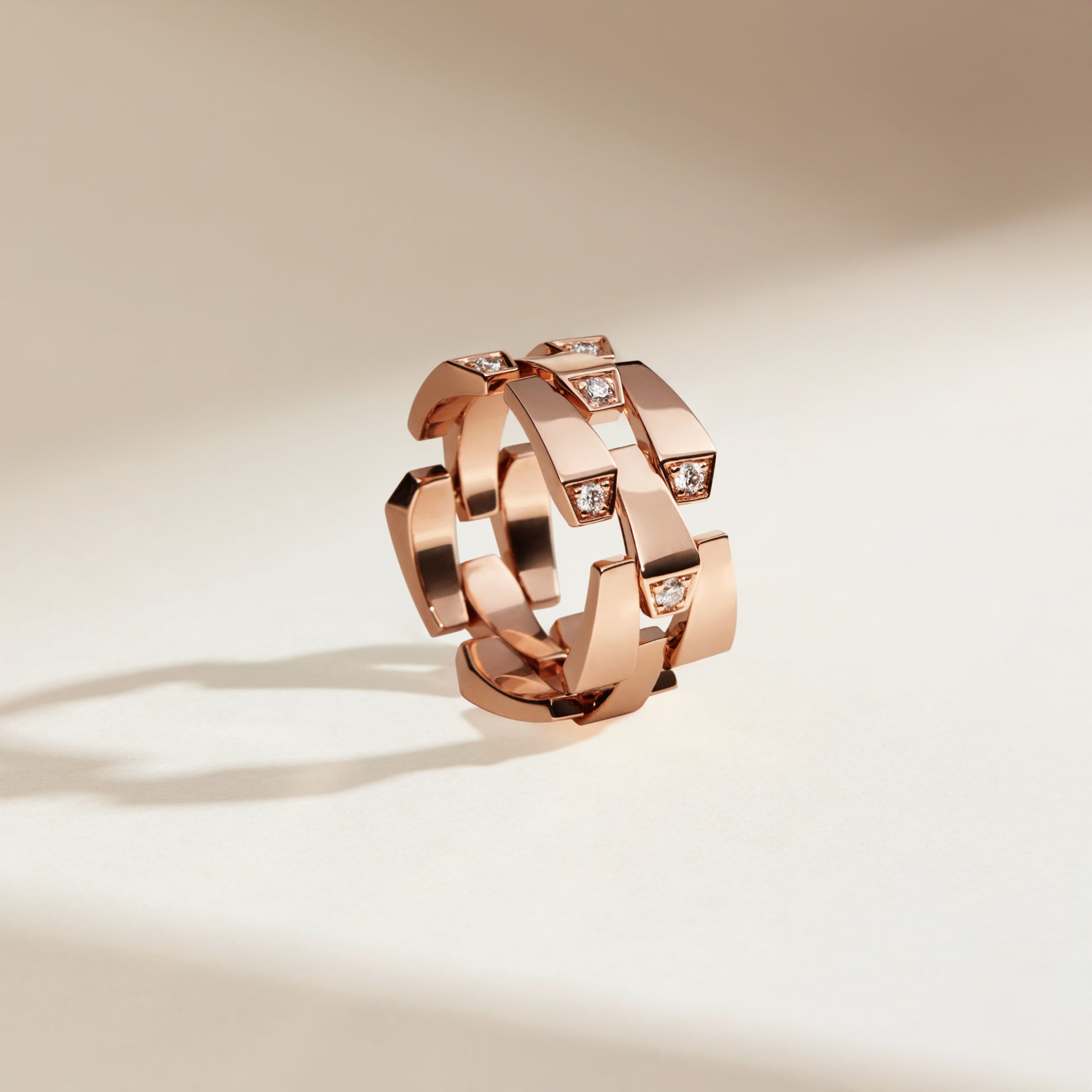 SPIKE 3 ROW LIGHT PAVE DIAMOND RING ROSE GOLD