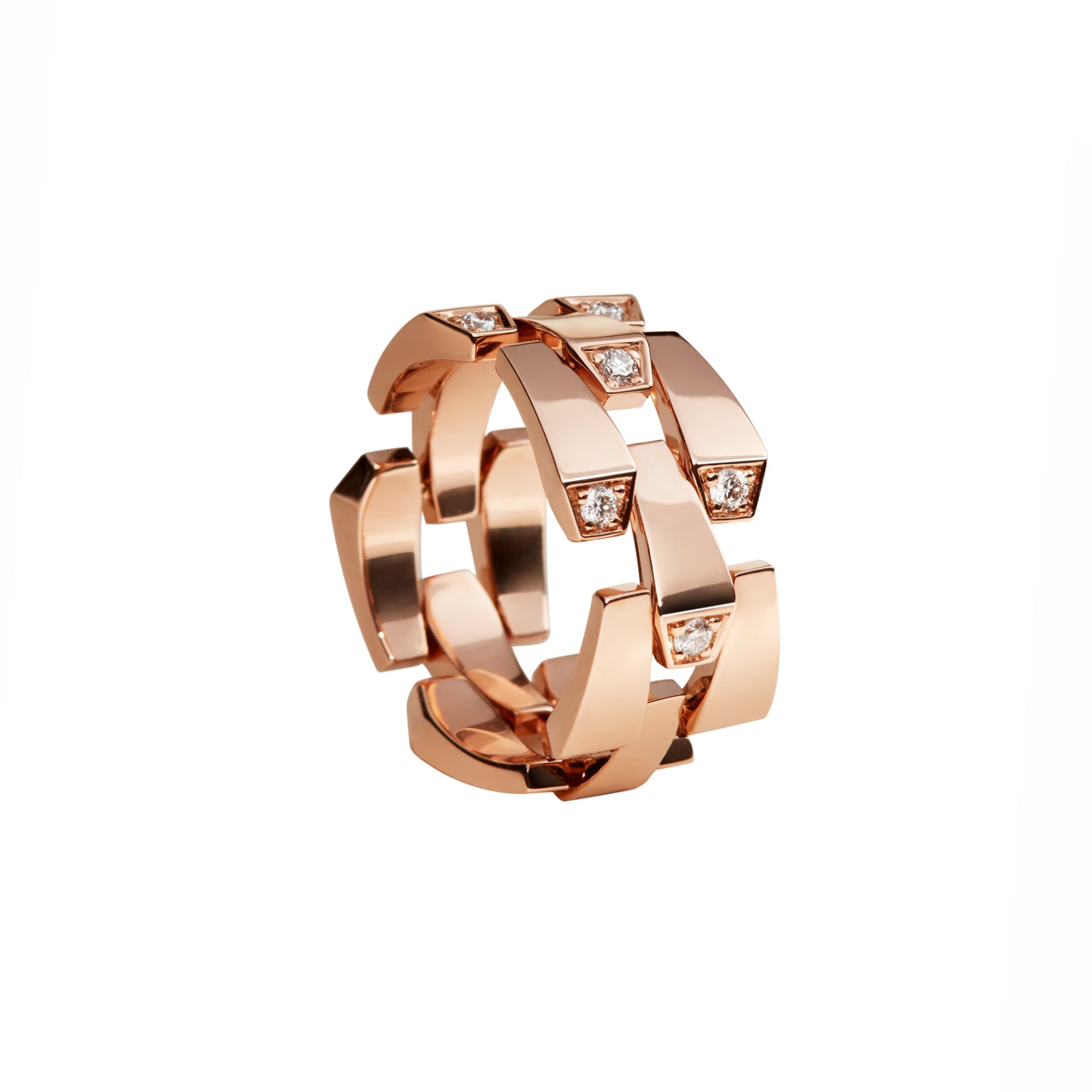SPIKE 3 ROW LIGHT PAVE DIAMOND RING ROSE GOLD