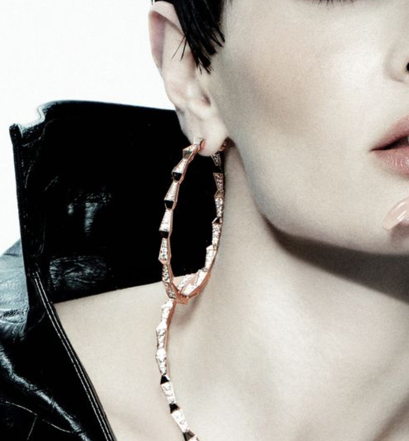 SPIKE 1 ROW FULL PAVE DIAMOND HOOPS ROSE GOLD 60MM