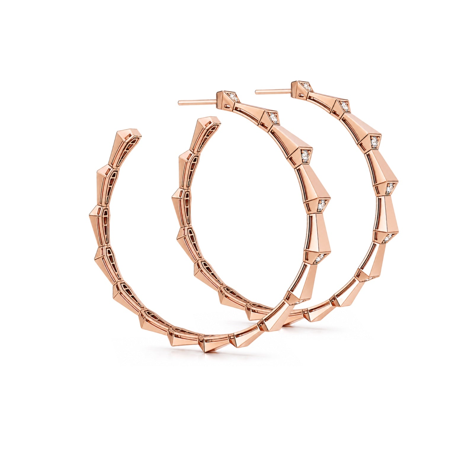 SPIKE 1 ROW LIGHT PAVÉ DIAMOND HOOPS, ROSE GOLD (60mm)
