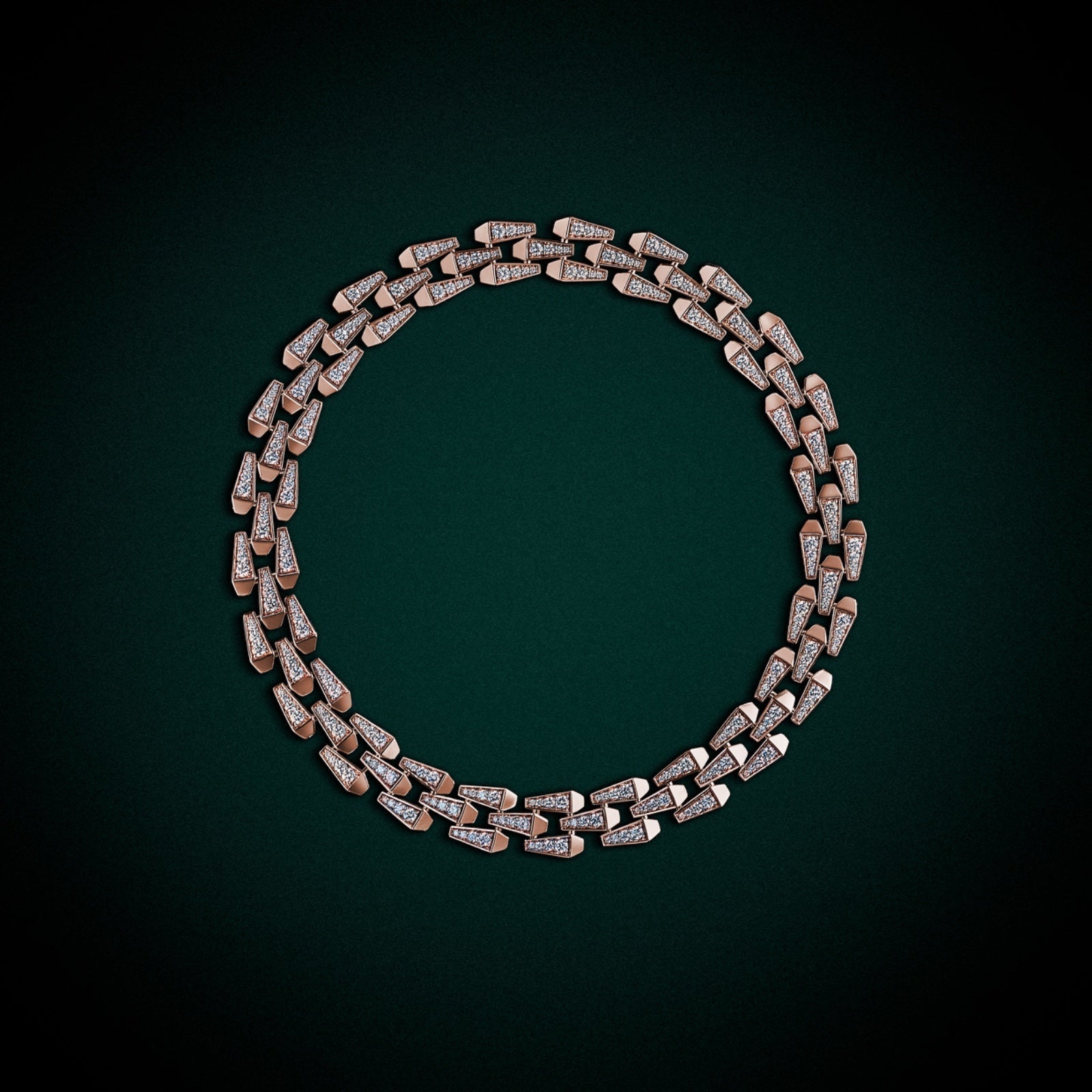 SPIKE 3 ROW FULL PAVE DIAMOND NECKLACE, ROSE GOLD