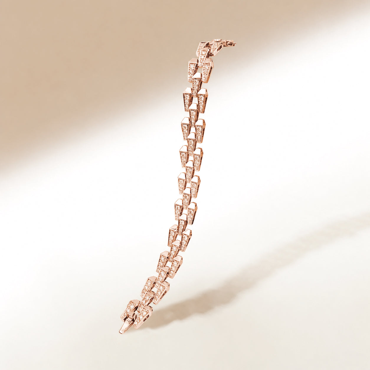 SPIKE LARGE 3 ROW FULL PAVE DIAMOND BRACELET, ROSE GOLD