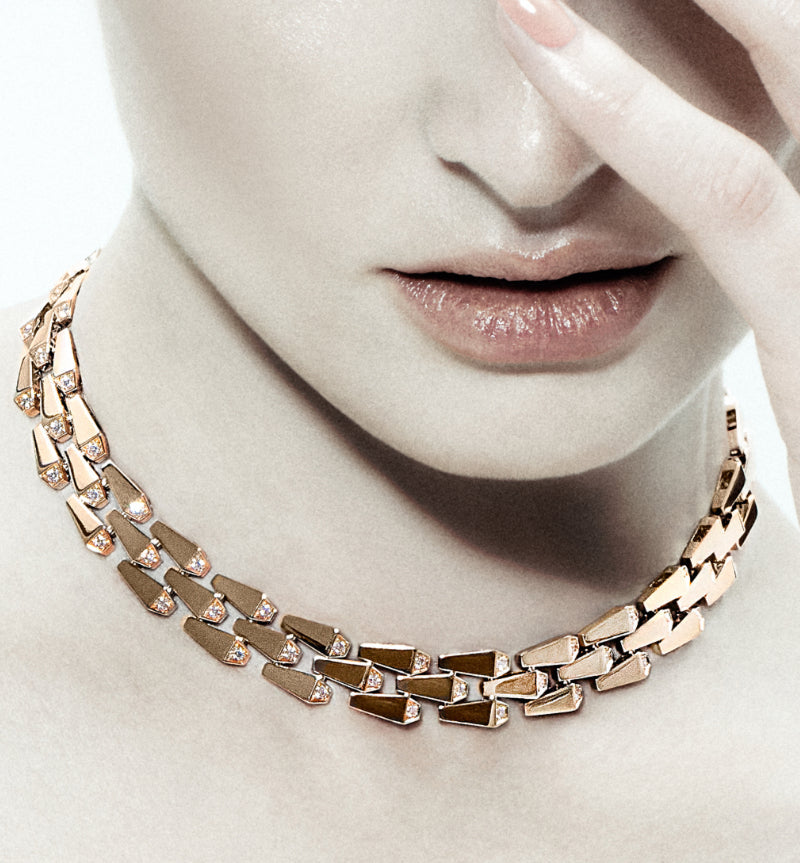 SPIKE 3 ROW LIGHT PAVÉ DIAMOND NECKLACE, ROSE GOLD