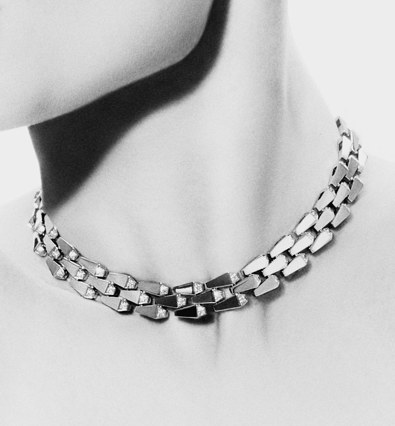 SPIKE 3 ROW LIGHT PAVÉ DIAMOND NECKLACE, WHITE GOLD