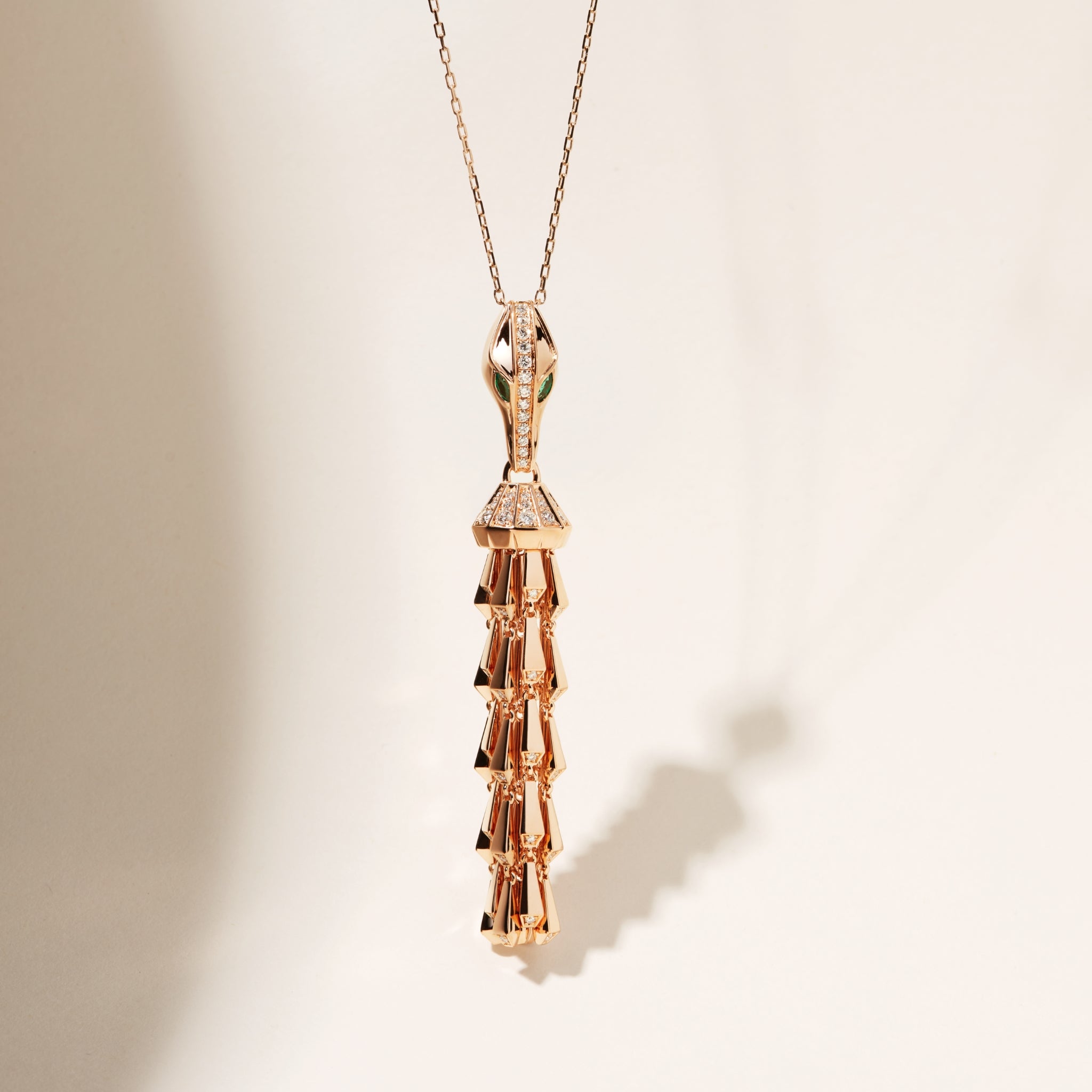 SPIKE CROCO TASSEL LIGHT PAVE DIAMOND PENDANT ROSE GOLD