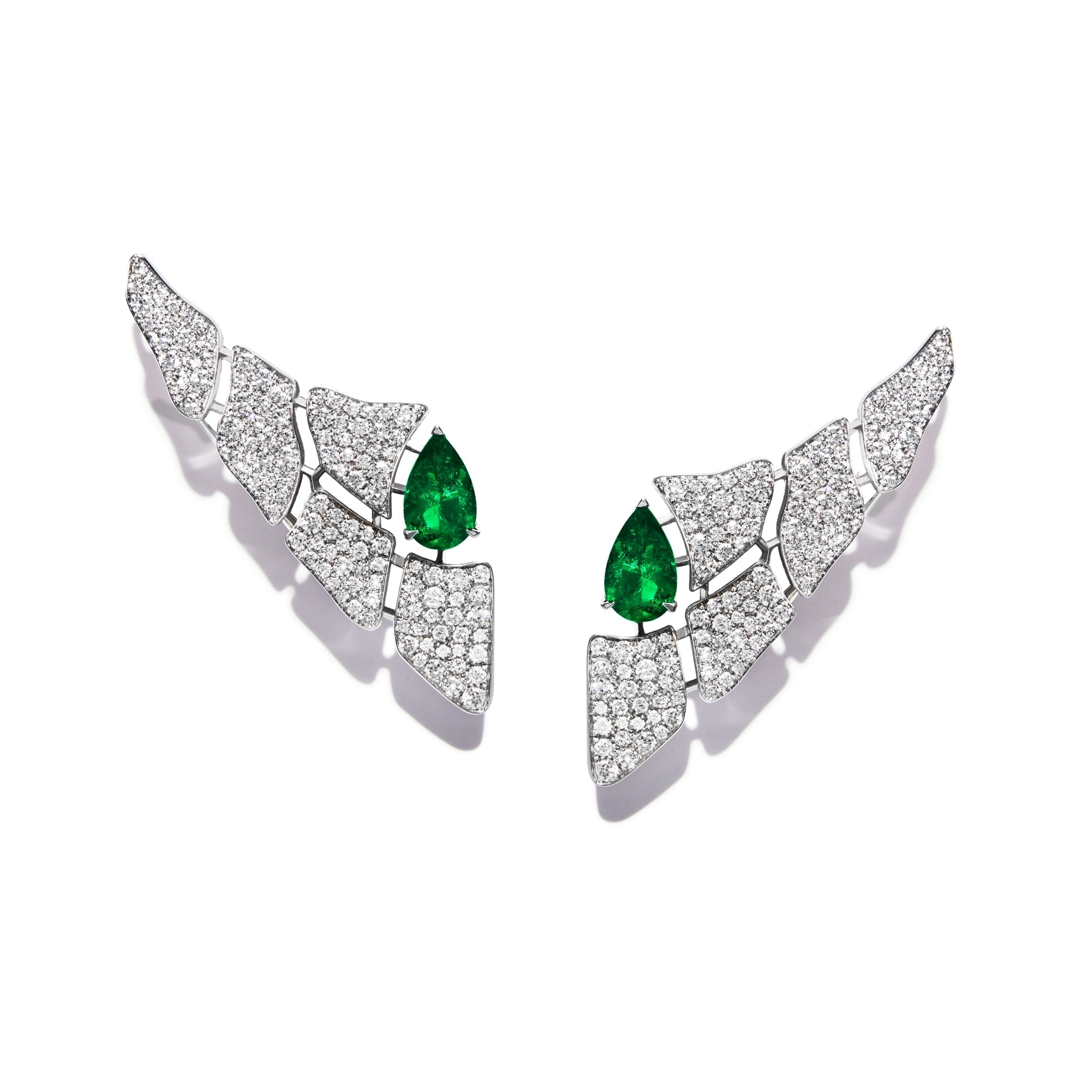 SKIN 5 ELEMENTS FULL PAVE DIAMOND EMERALD EARRINGS WHITE GOLD