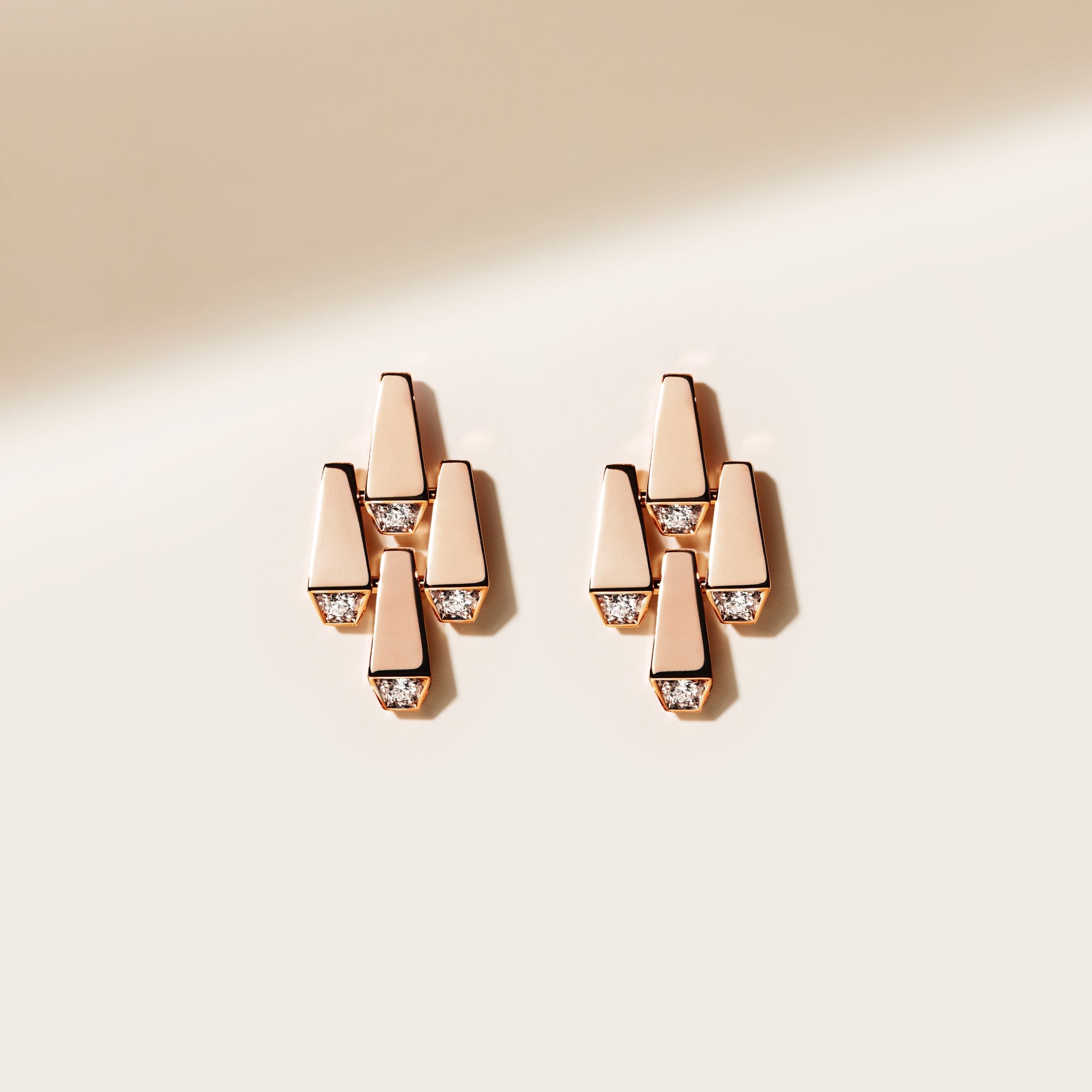 SPIKE LARGE 4 ELEMENTS LIGHT PAVE DIAMOND EARRINGS ROSE GOLD
