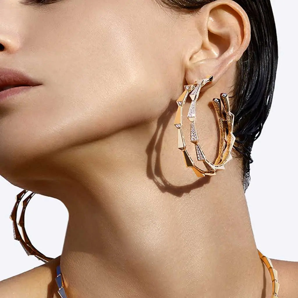 SPIKE 1 ROW FULL PAVE DIAMOND HOOPS ROSE GOLD 50MM