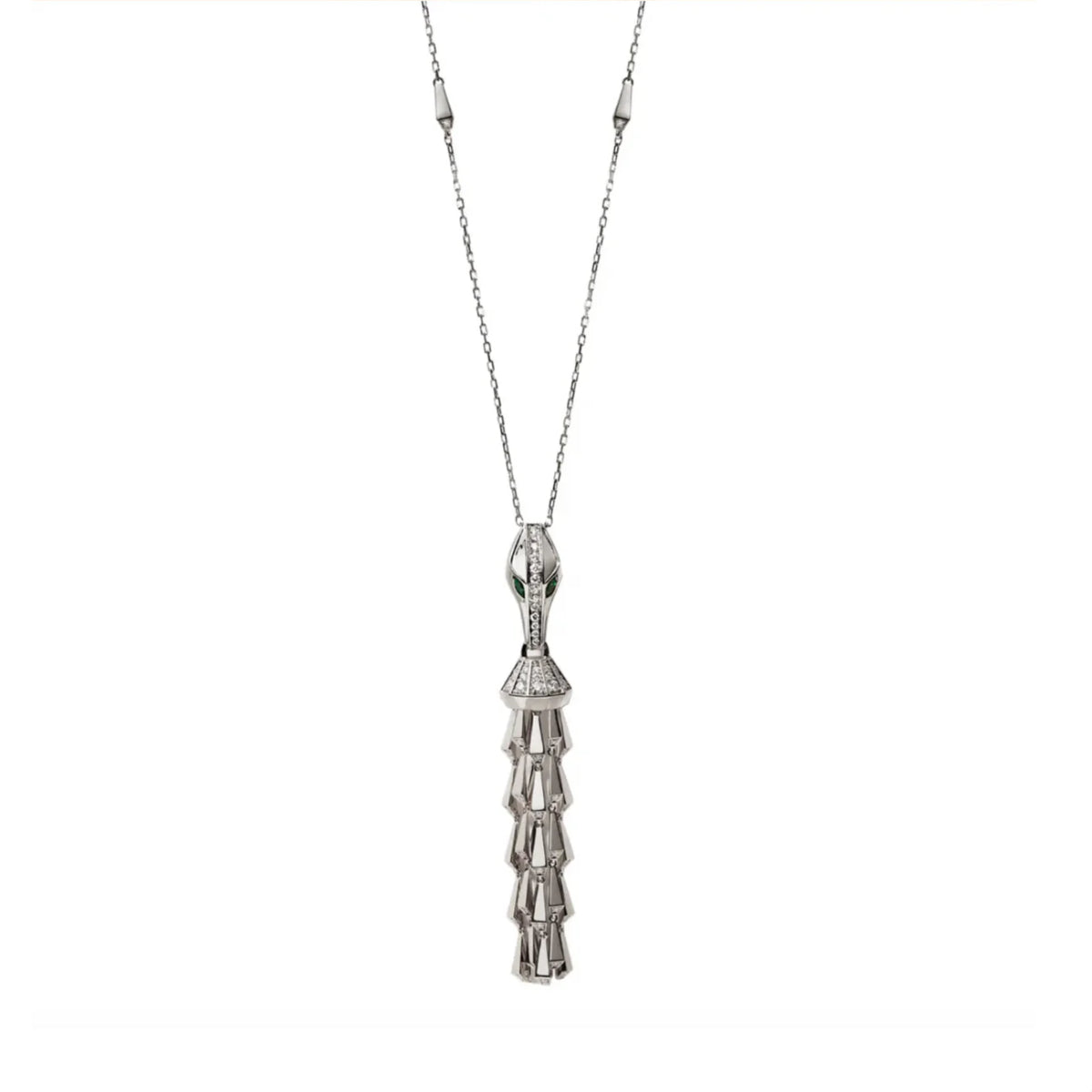 SPIKE CROCO TASSEL LIGHT PAVE DIAMOND PENDANT WHITE GOLD