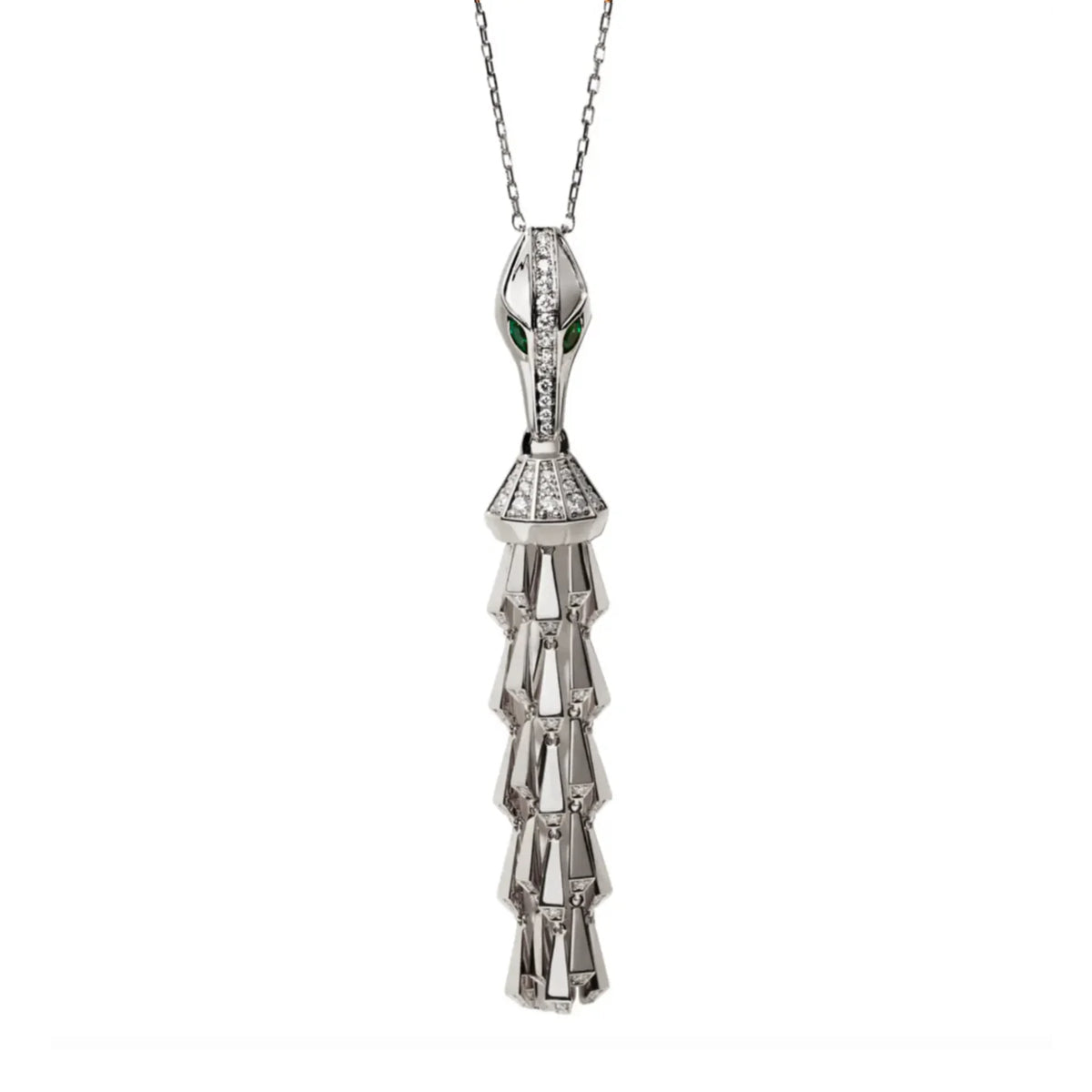 SPIKE CROCO TASSEL LIGHT PAVE DIAMOND PENDANT WHITE GOLD