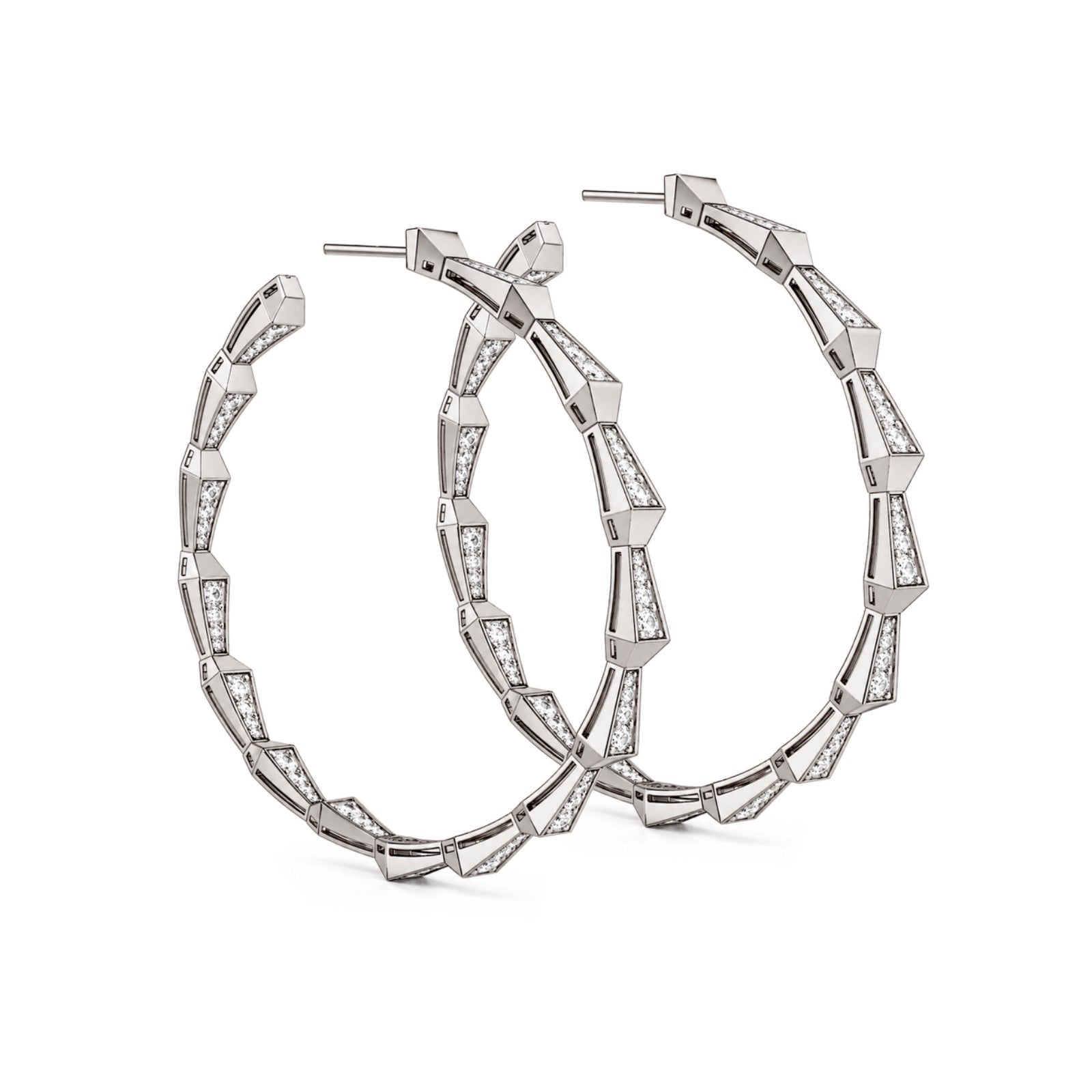 SPIKE 1 ROW FULL PAVÉ DIAMOND HOOPS, WHITE GOLD (60mm)