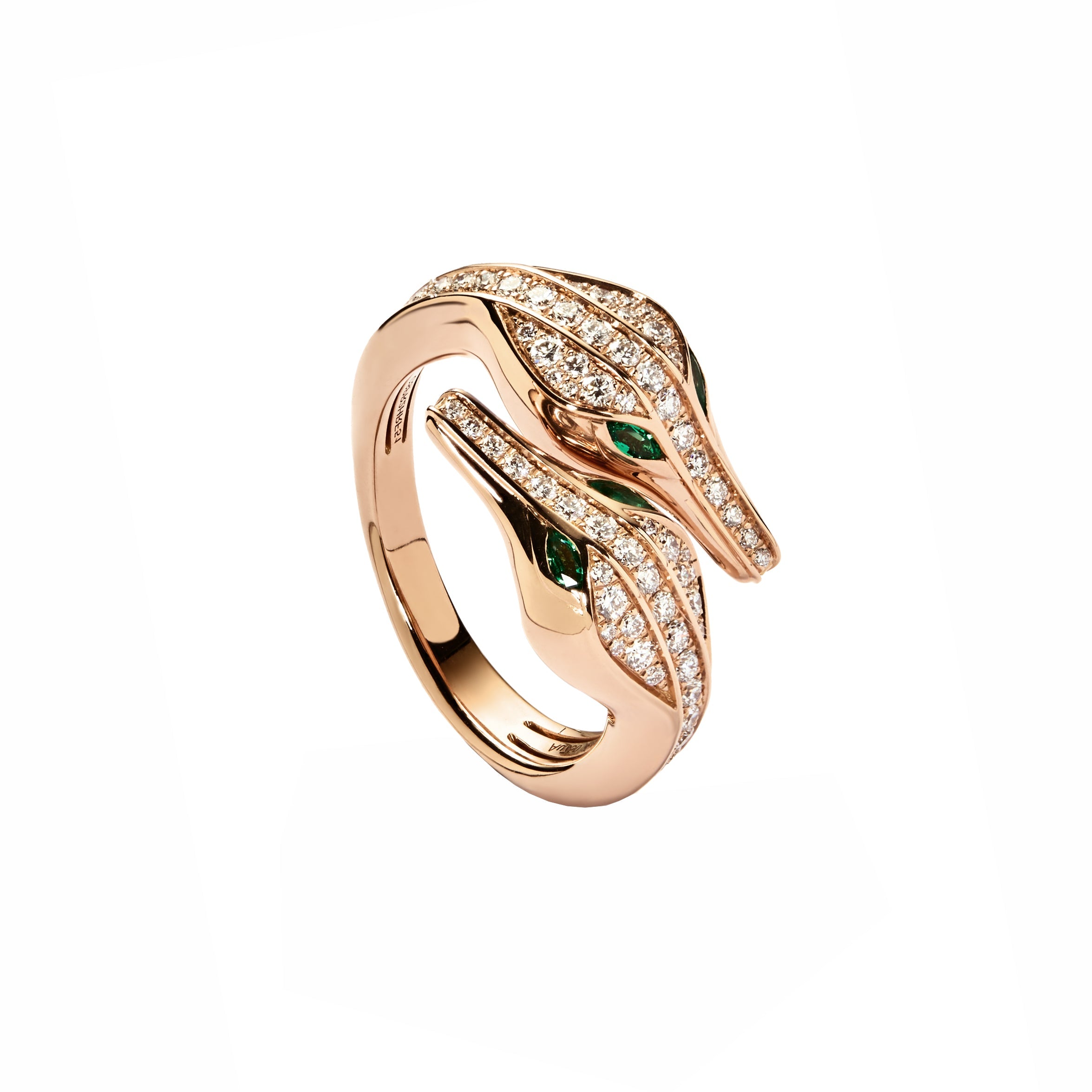 CARESSE DE CROCO DOUBLE HEAD FULL PAVE DIAMOND RING ROSE GOLD