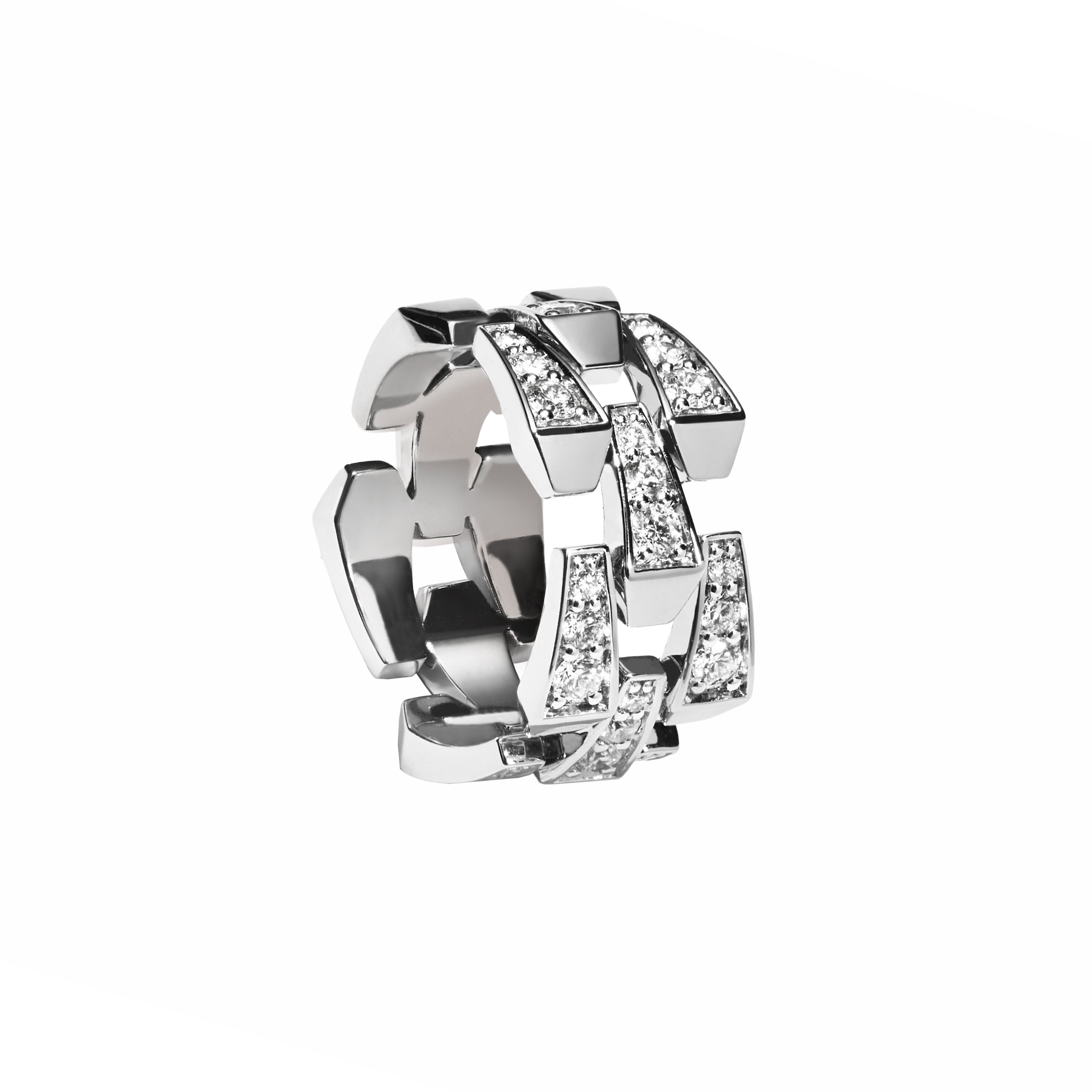 SPIKE 3 ROW FULL PAVE DIAMOND RING WHITE GOLD