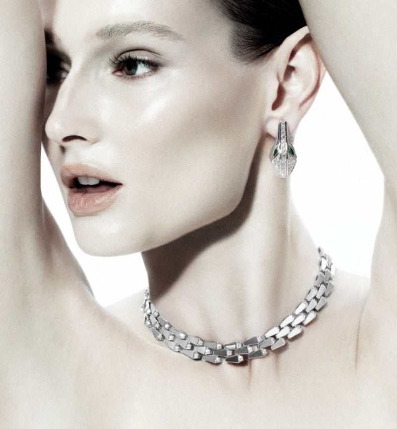 SPIKE 3 ROW LIGHT PAVE DIAMOND NECKLACE WHITE GOLD