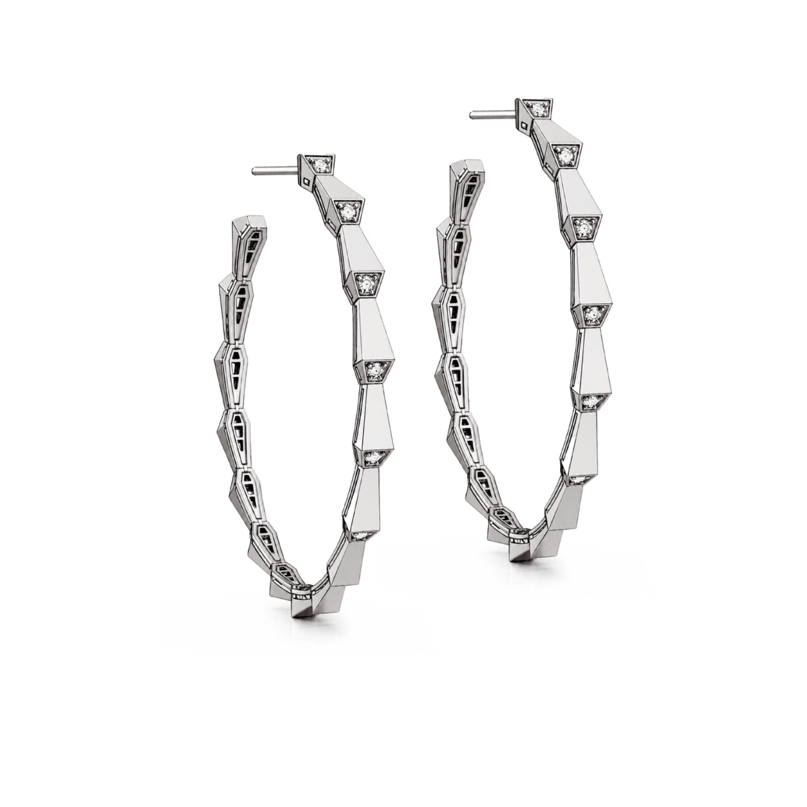 SPIKE 1 ROW LIGHT PAVÉ DIAMOND HOOPS, WHITE GOLD (60mm)