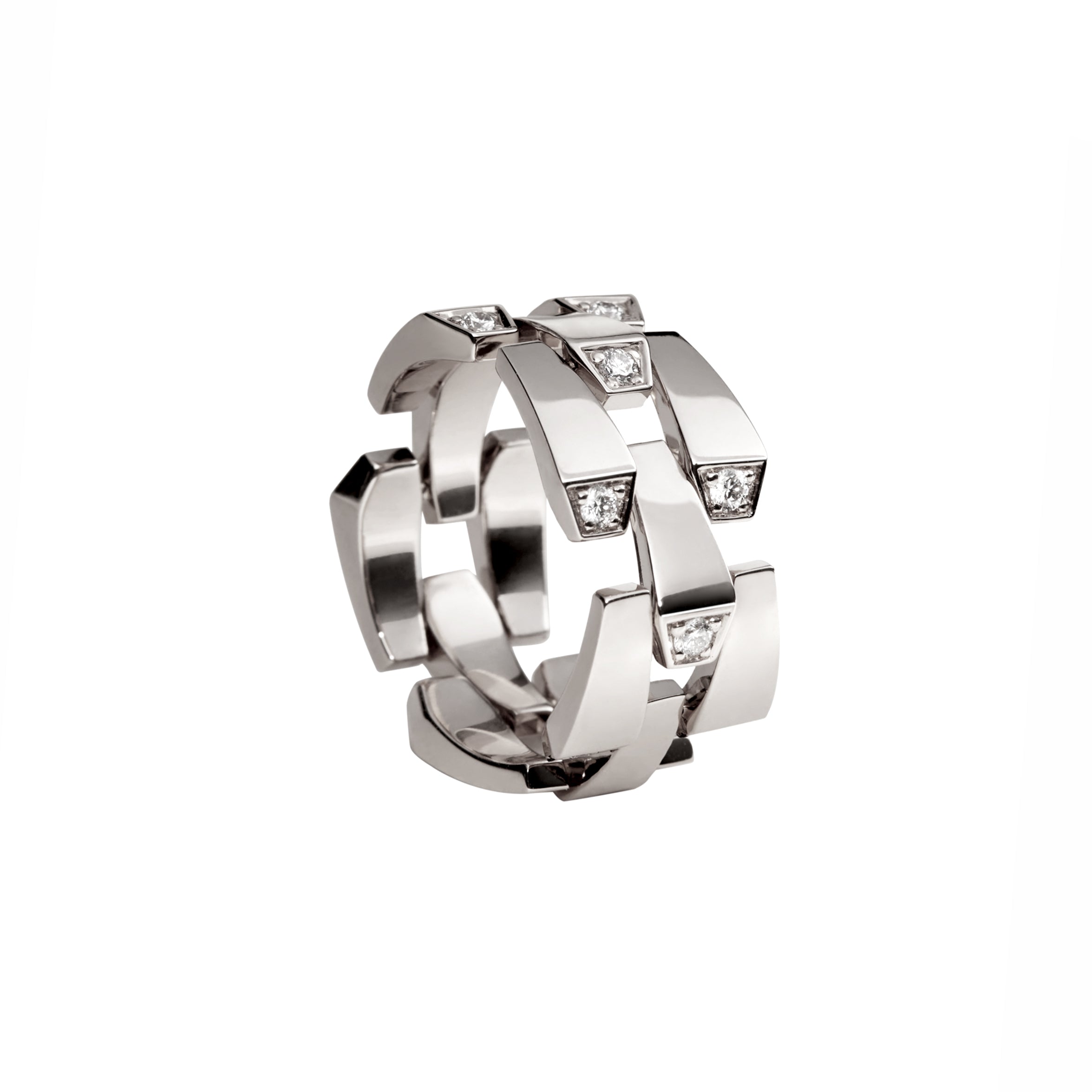SPIKE 3 ROW LIGHT PAVE DIAMOND RING WHITE GOLD