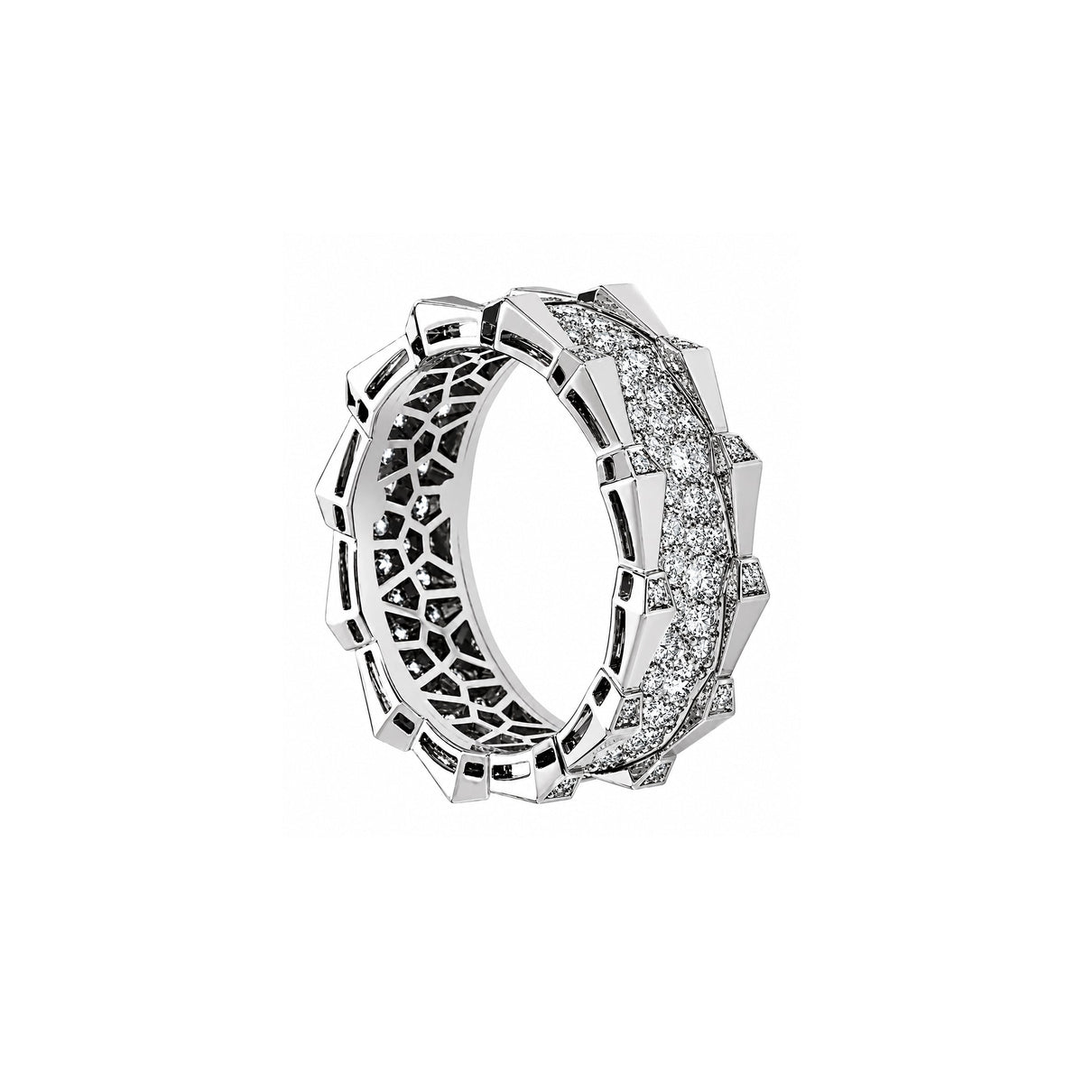 SPIKE DOUBLE ROW FULL PAVE DIAMOND RING, WHITE GOLD