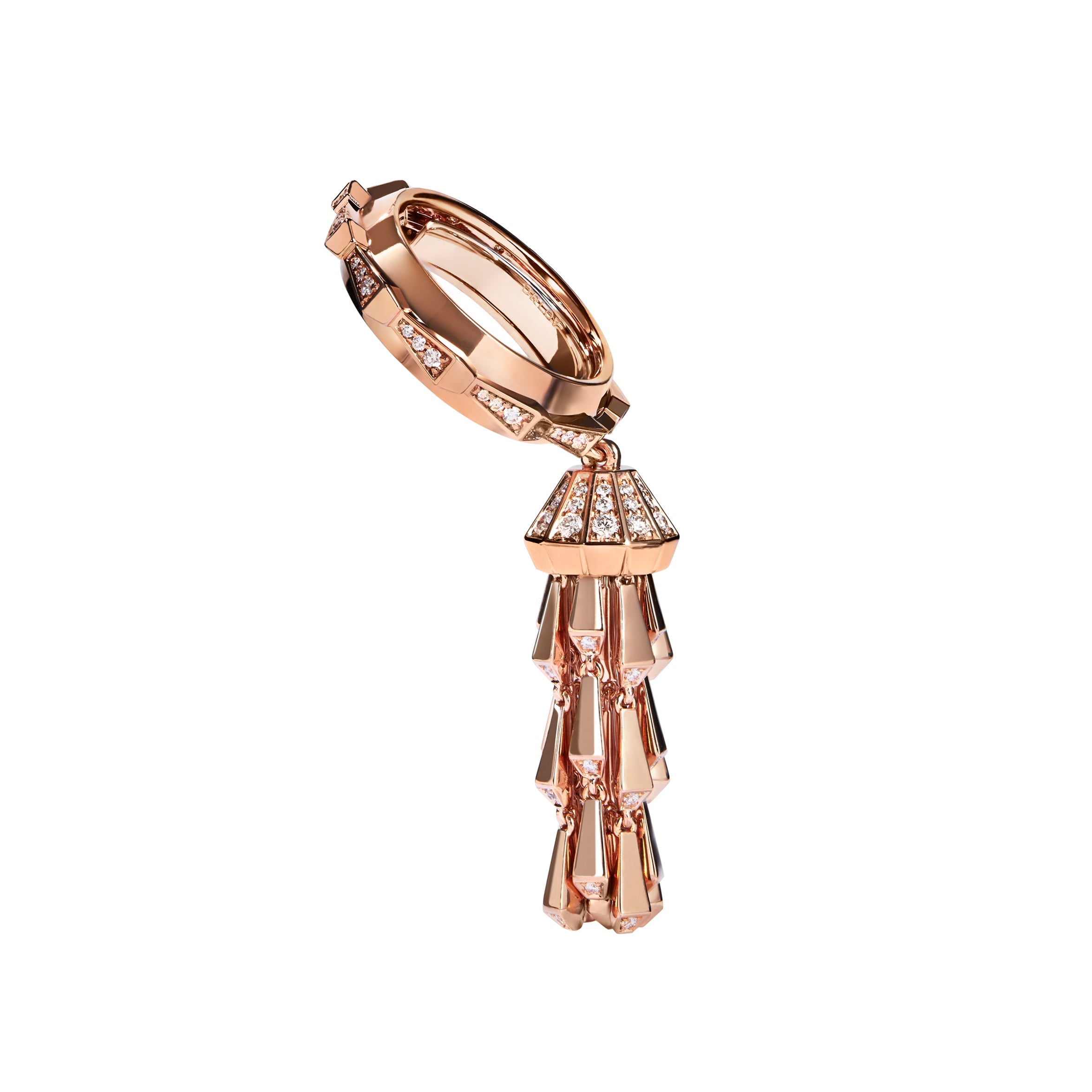 SPIKE TASSEL HALF PAVE DIAMOND RING ROSE GOLD