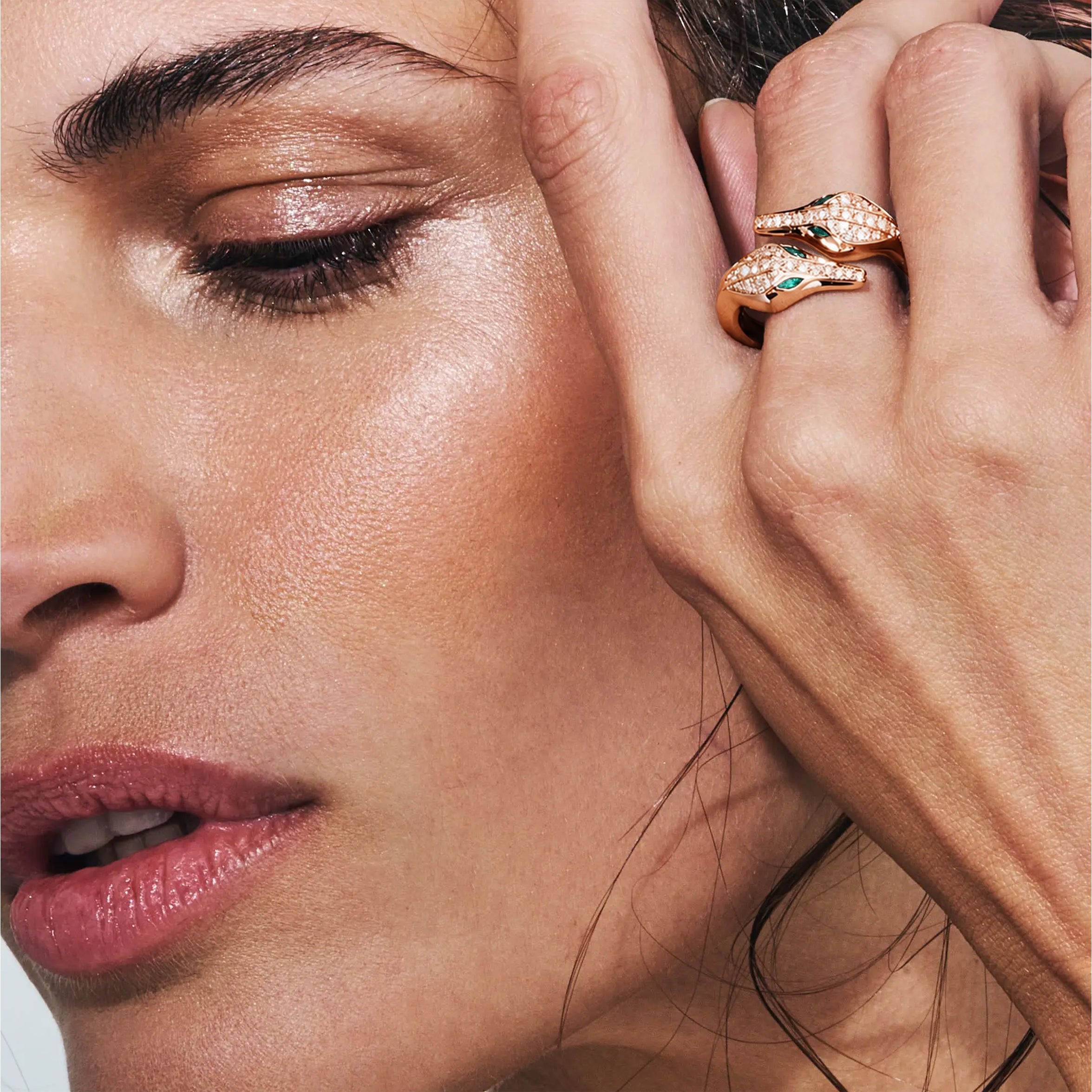 CARESSE DE CROCO DOUBLE HEAD FULL PAVE DIAMOND RING ROSE GOLD